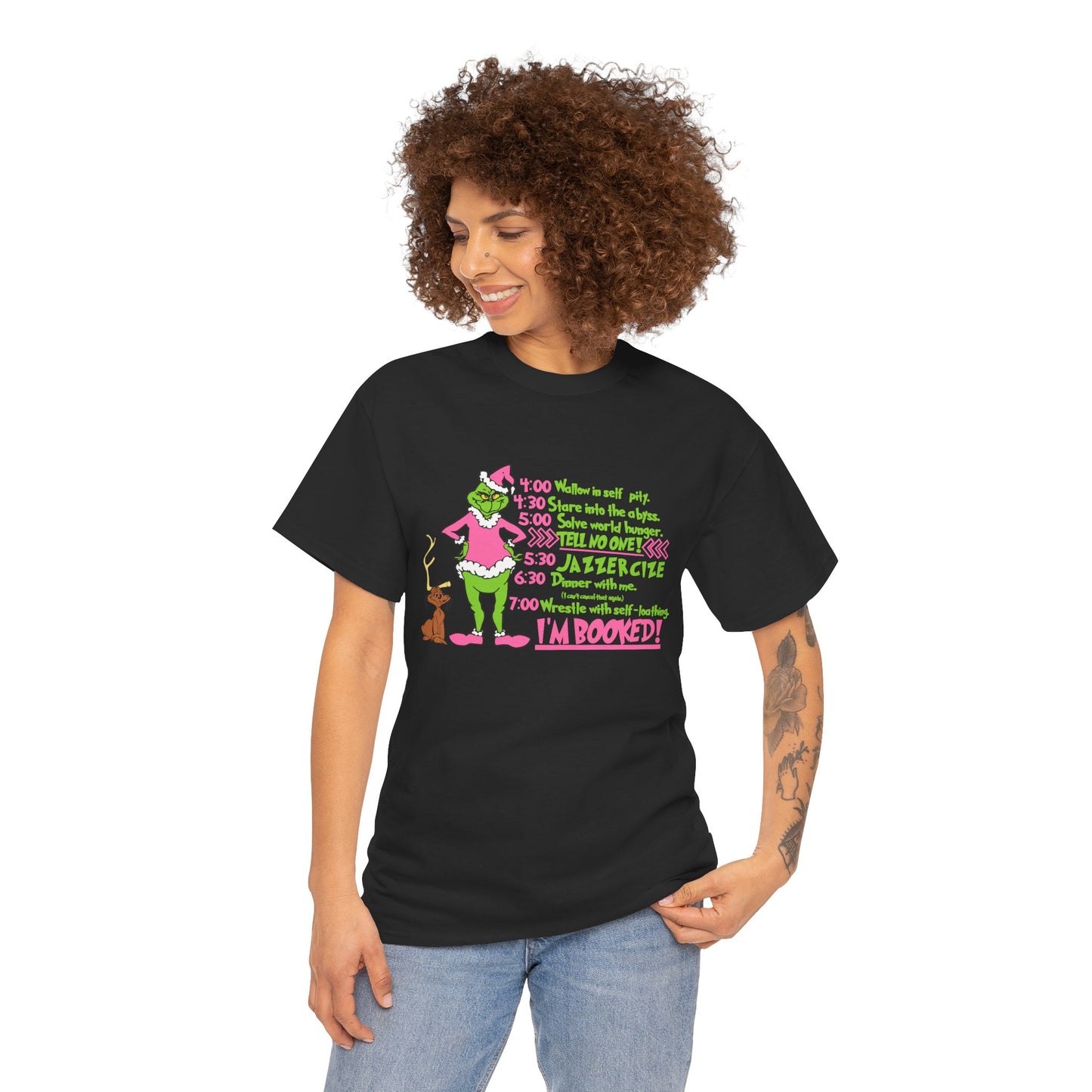 I’m Booked Grinch Schedule Funny Christmas Tee Unisex Heavy Cotton T-Shirt