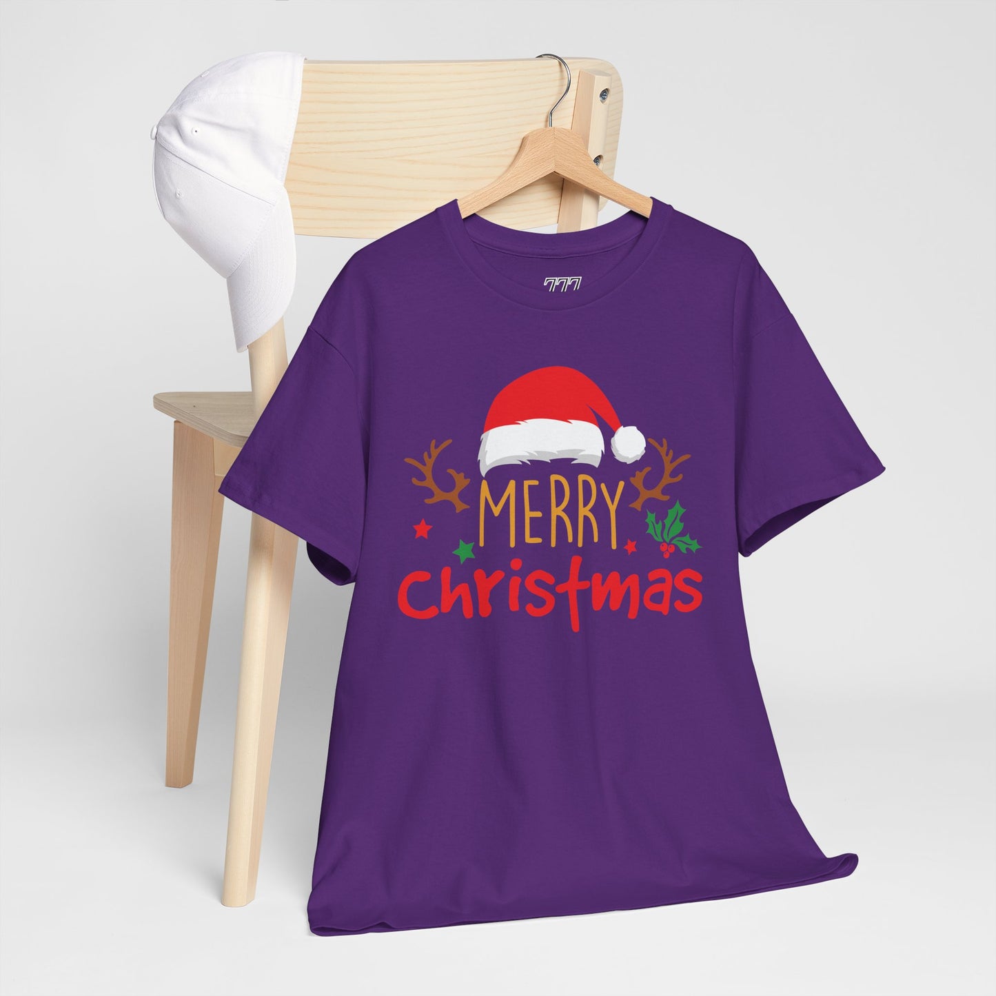 Merry Christmas Reindeer Unisex T-Shirt – Santa Hat Holiday Graphic Tee, Festive Xmas Shirt