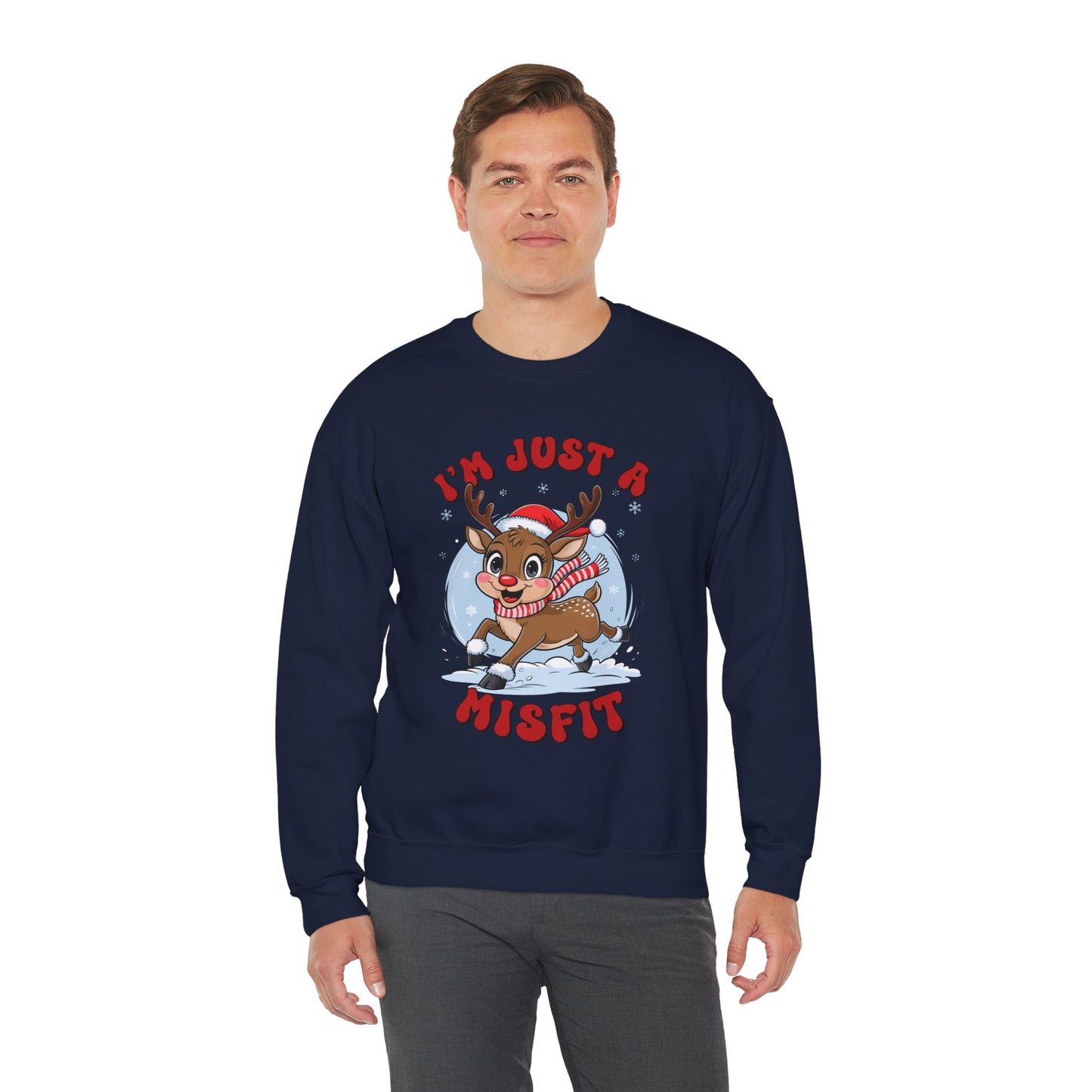 I’m Just a Misfit Unisex Heavy Blend Crewneck Sweatshirt – Cute Christmas Reindeer Holiday Sweater
