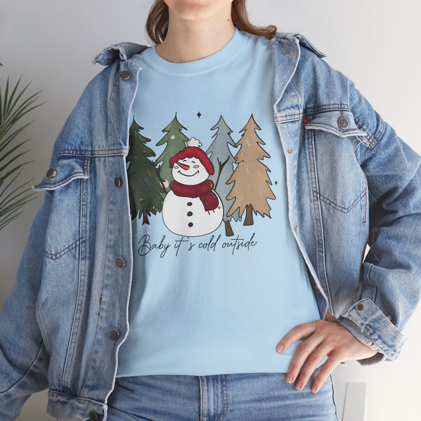 Baby It’s Cold Outside Snowman Christmas Tee – Cozy Winter Aesthetic Holiday Unisex Heavy Cotton T-Shirt