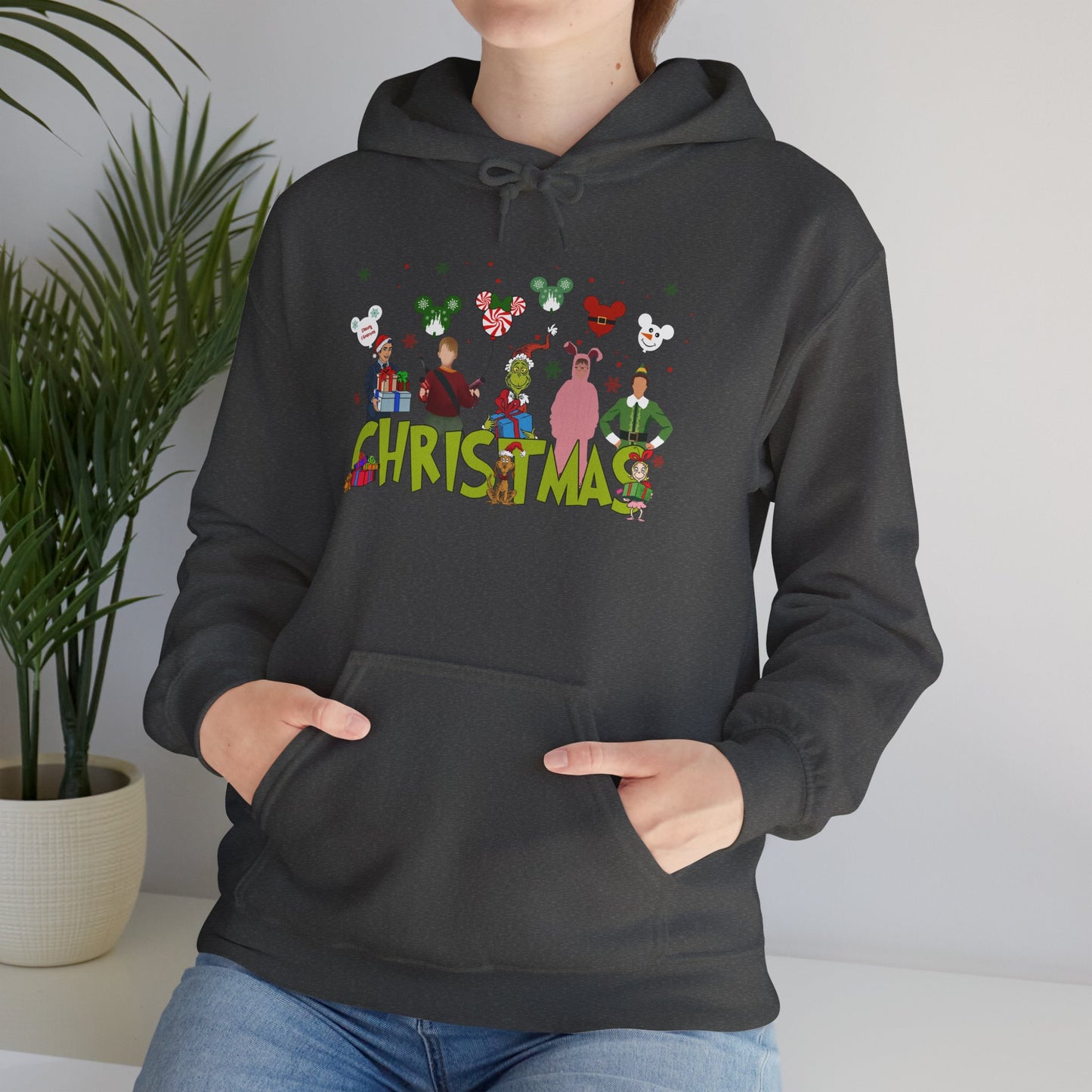 Christmas Character Squad Hoodie – Cute Festive Holiday Characters Unisex Heavy Blend Hooded Sweatshirt
