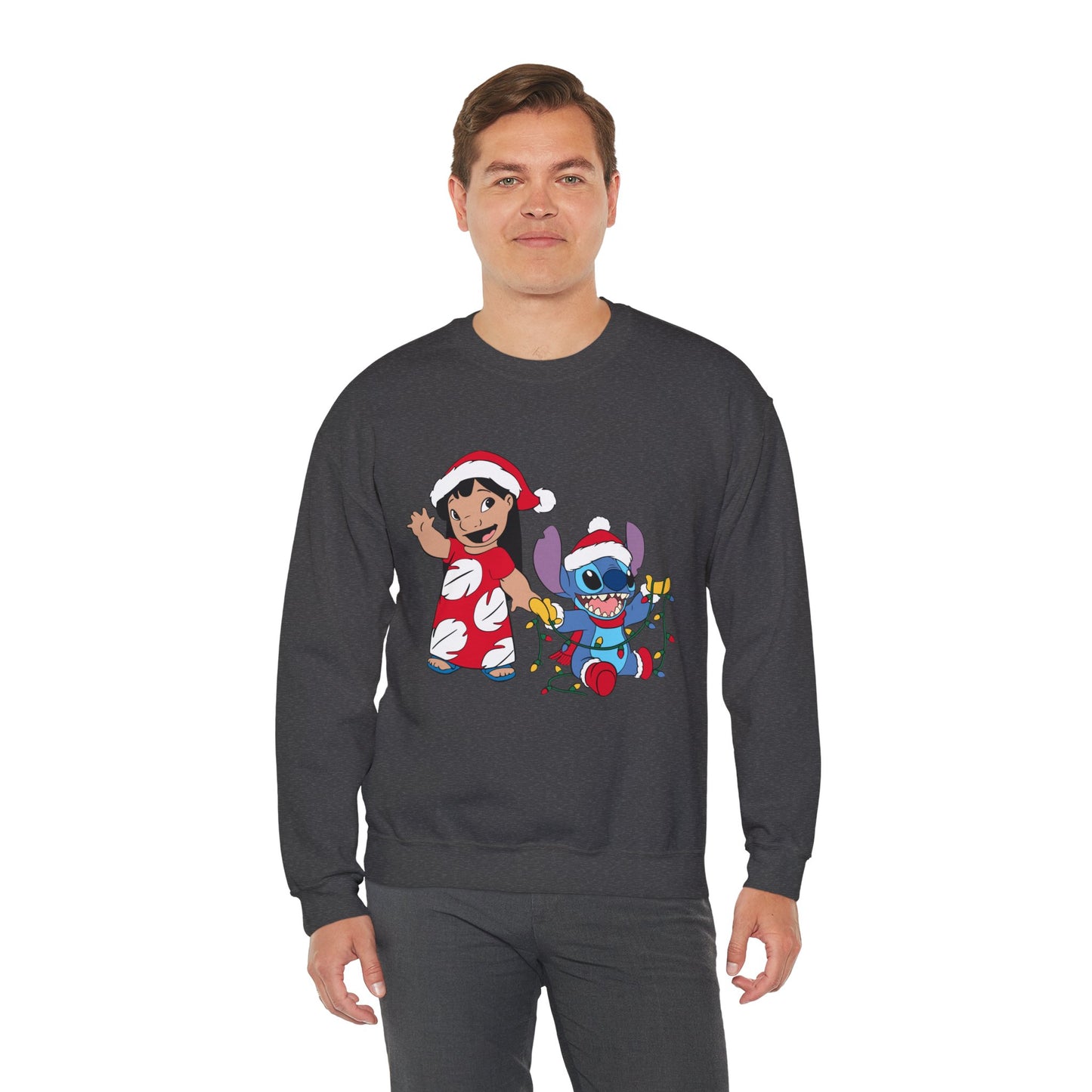 Island Holiday Duo Unisex Christmas Crewneck Sweatshirt – Festive Blue Alien & Girl Holiday Sweater