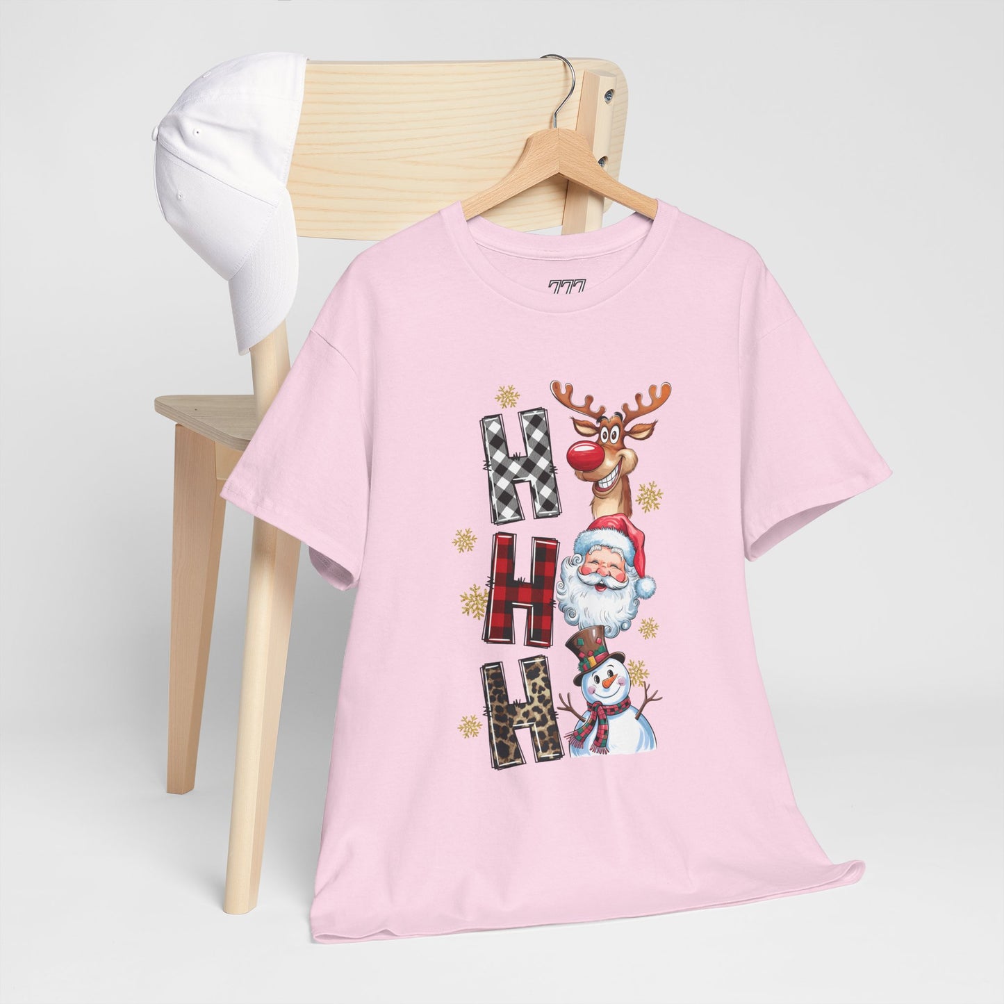 HO HO HO Christmas Unisex Heavy Cotton T-Shirt – Santa, Reindeer & Snowman Holiday Tee