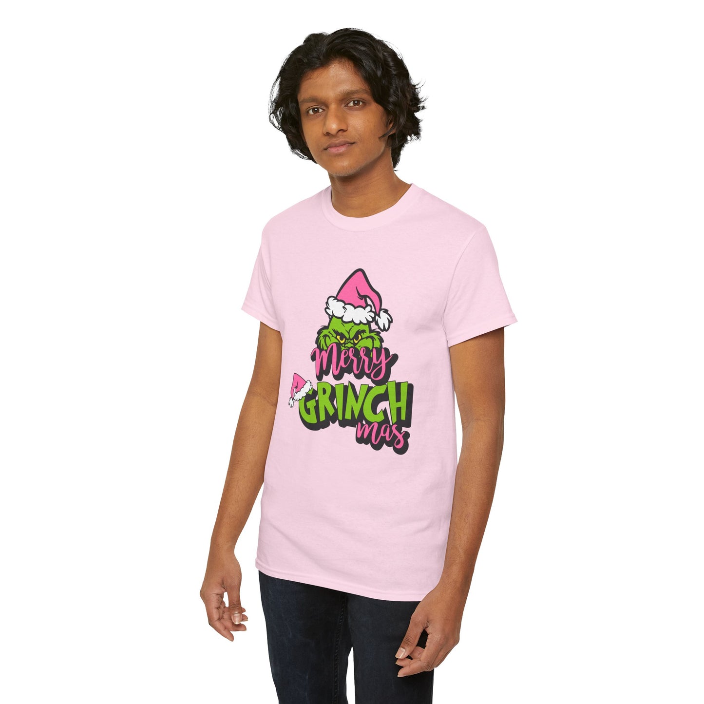 Merry Grinchmas Funny Christmas Grinch-Inspired Holiday Tee – Pink Santa Festive Unisex Heavy Cotton T-Shirt