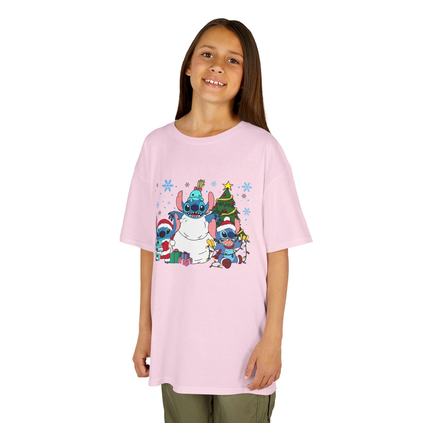 Stitch Christmas Vibes Kids T-Shirt – Cute Holiday Trio Heavy Cotton Tee