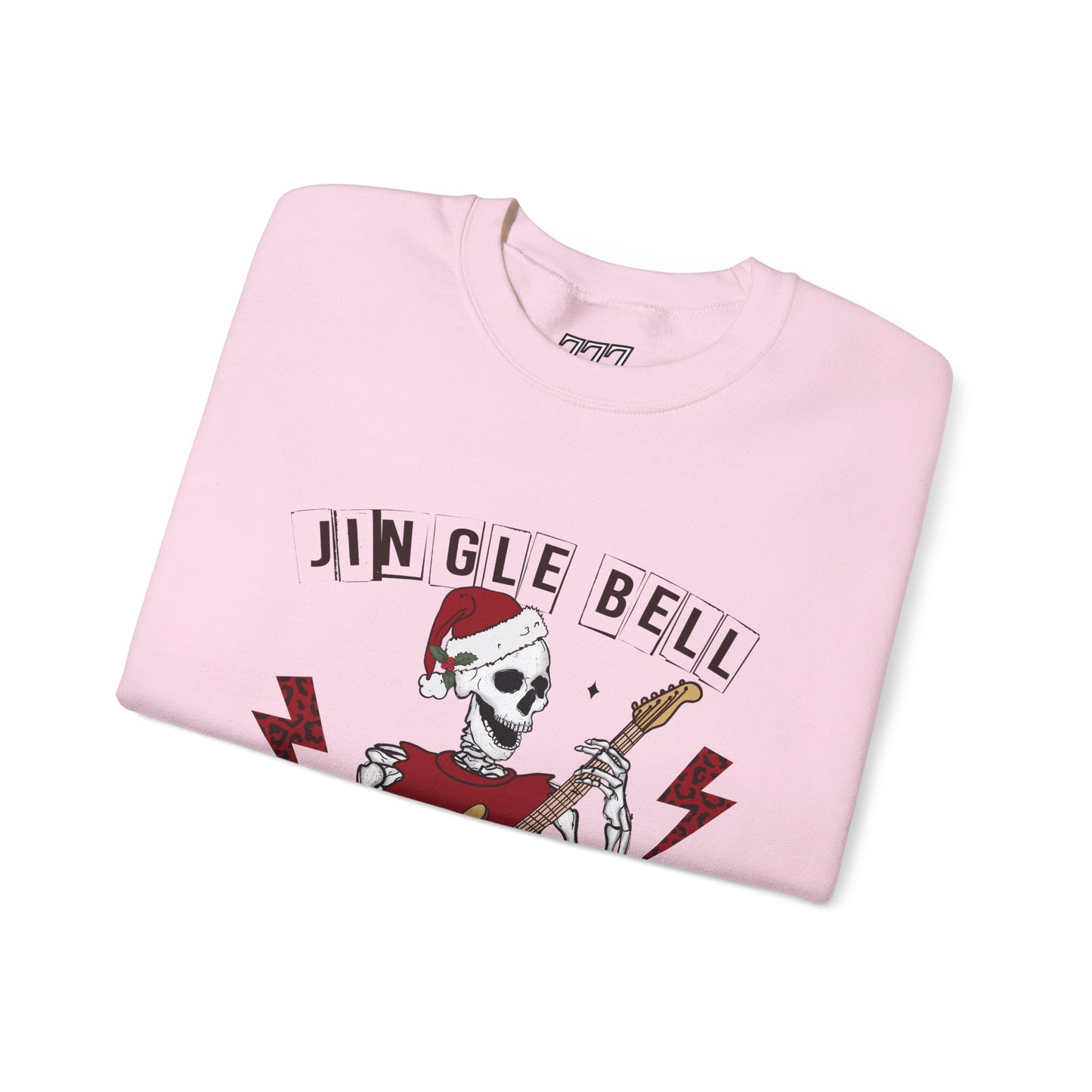 Jingle Bell Rockin’ Skeleton Christmas Rock Music Holiday Sweatshirt – Retro Guitar Santa Unisex Heavy Blend Crewneck