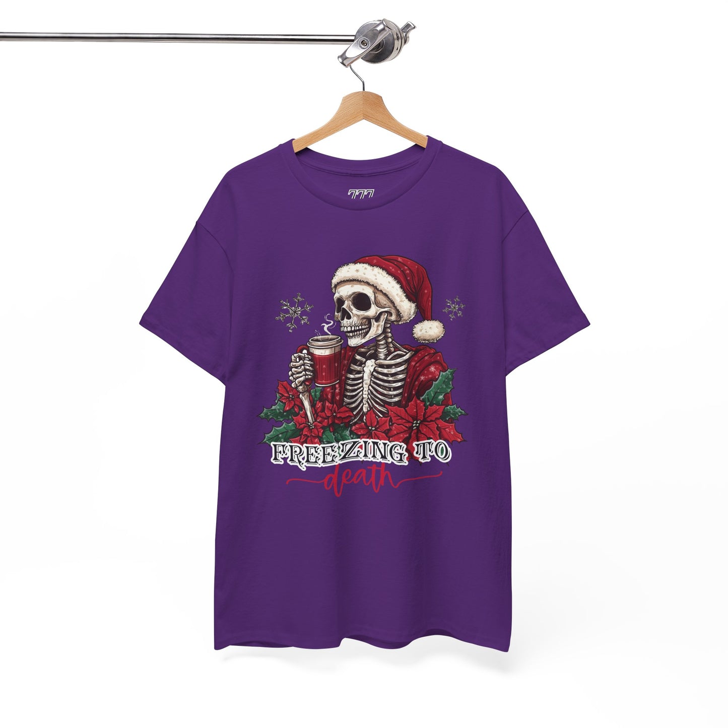 Freezing To Death Skeleton Christmas Tee – Funny Holiday Unisex Heavy Cotton T-Shirt, Winter Coffee Xmas Shirt