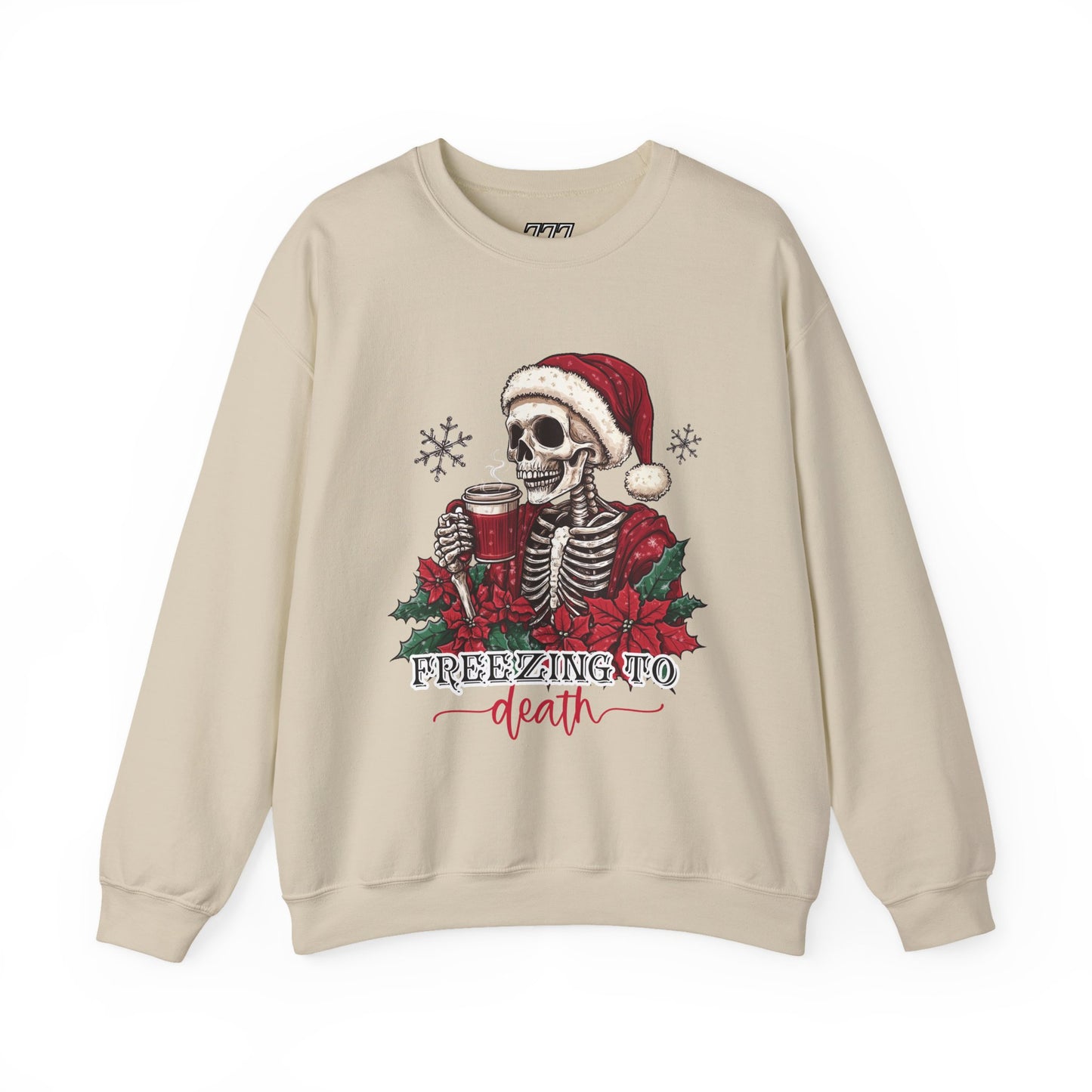 Freezing To Death Skeleton Christmas Crewneck – Funny Holiday Unisex Sweatshirt, Winter Coffee Xmas Pullover