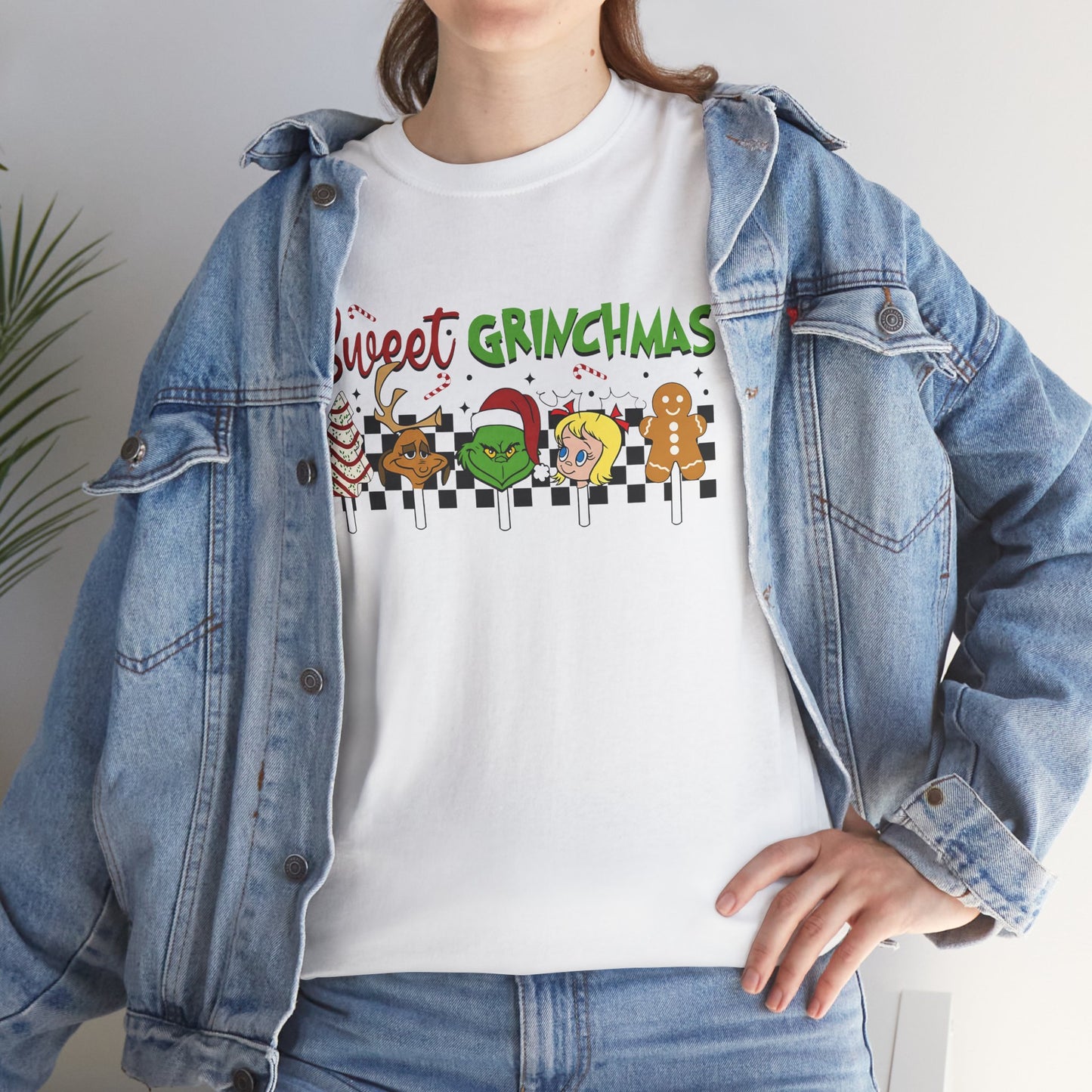 Sweet Grinchmas Candy Characters Funny Christmas Grinch-Inspired Holiday Tee – Festive Unisex Heavy Cotton T-Shirt