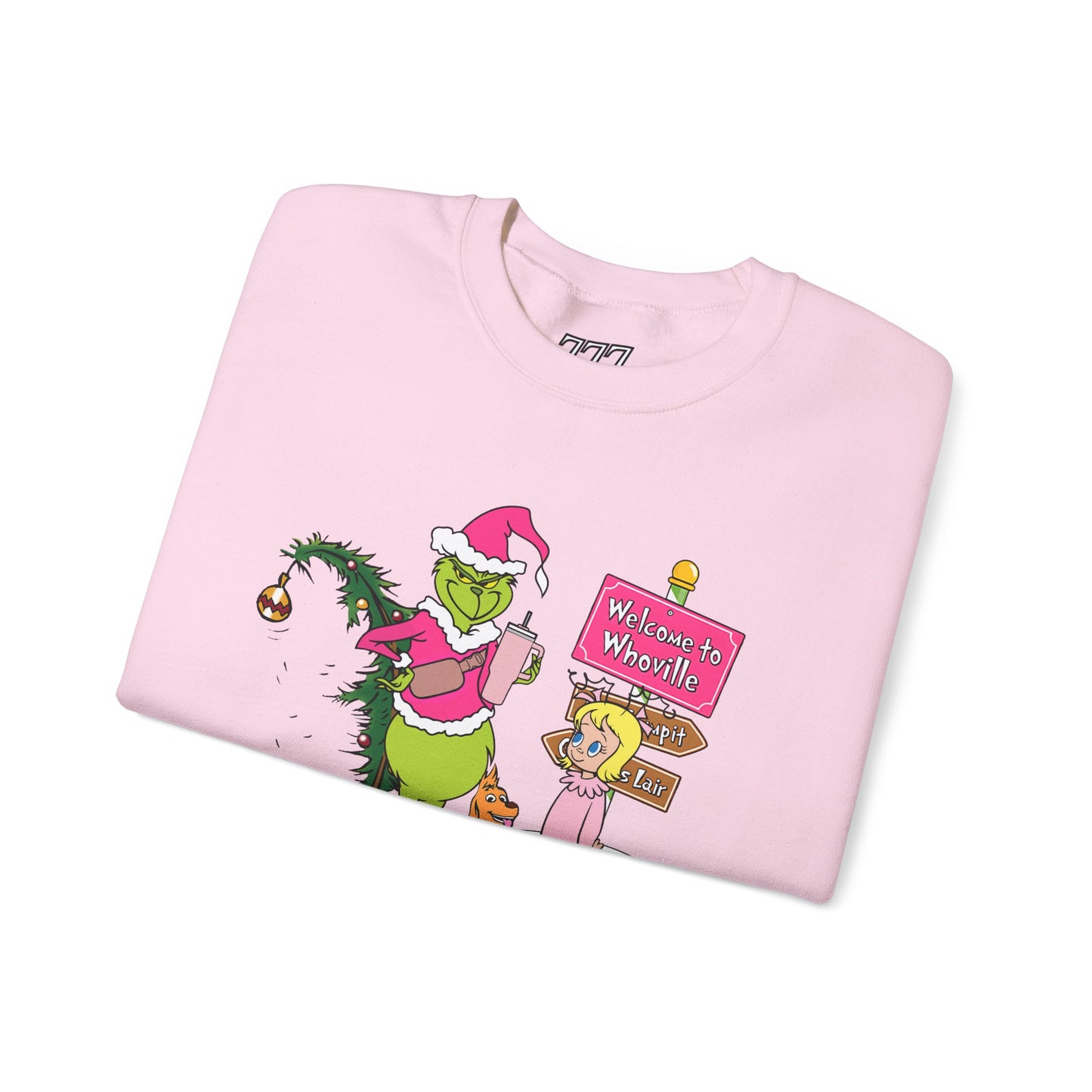 Welcome to Merryville Christmas Crewneck – Cute Green Creature & Winter Village Sweatshirt (Unisex)