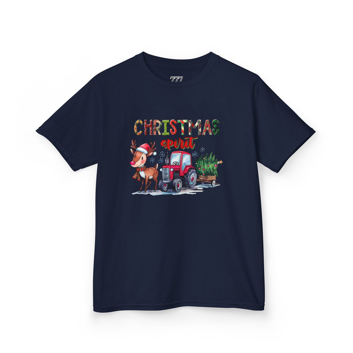 Christmas Spirit Kids T-Shirt – Cute Reindeer & Red Tractor Holiday Tee