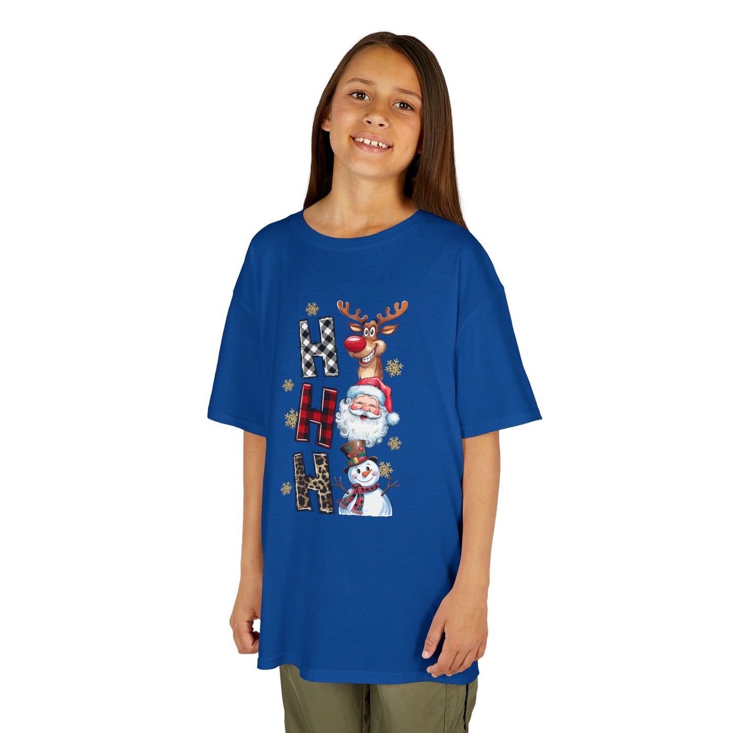 HO HO HO Kids Christmas T-Shirt – Santa, Reindeer & Snowman Holiday Tee