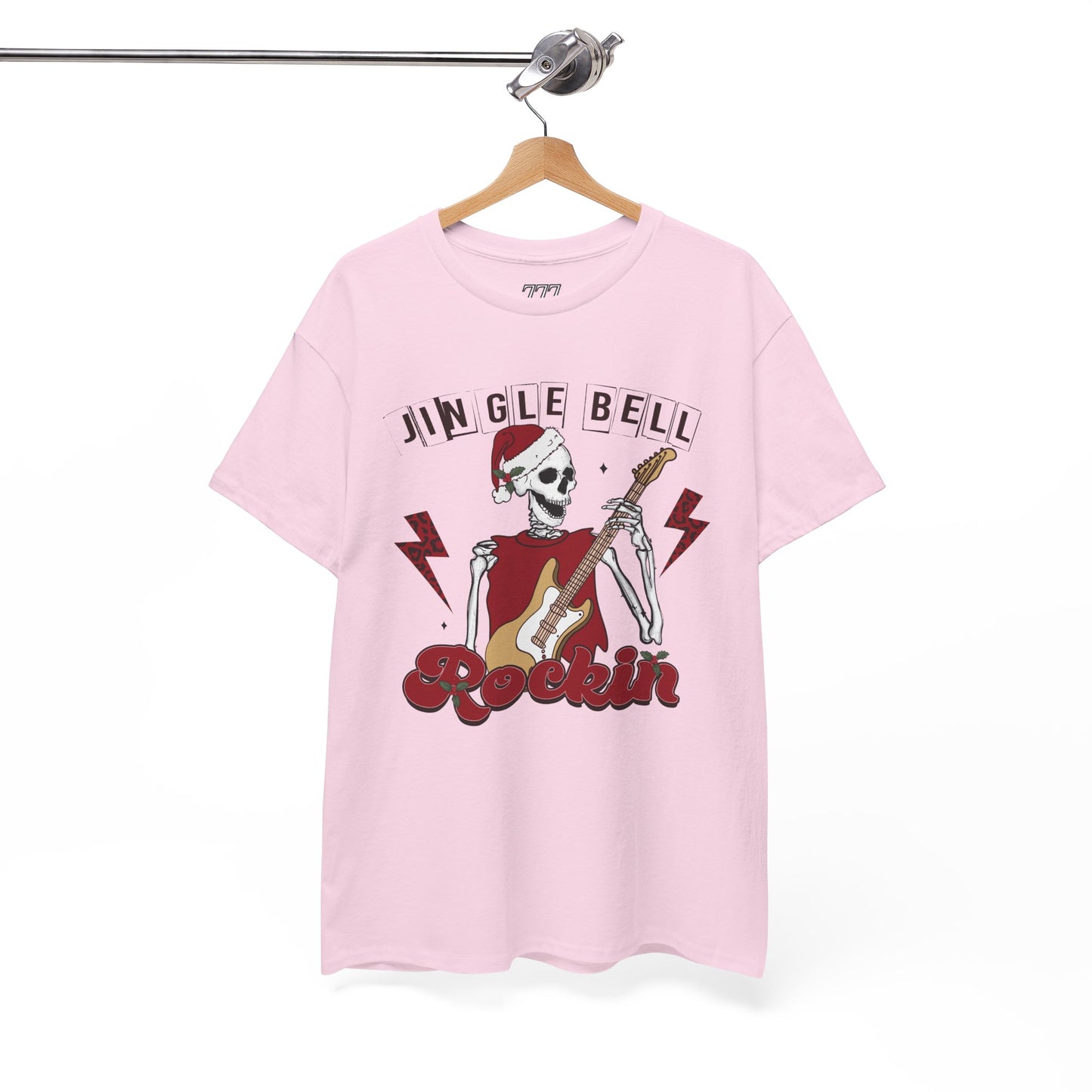 Jingle Bell Rockin’ Skeleton Christmas Rock Music Holiday Tee – Retro Guitar Santa Unisex Heavy Cotton T-Shirt
