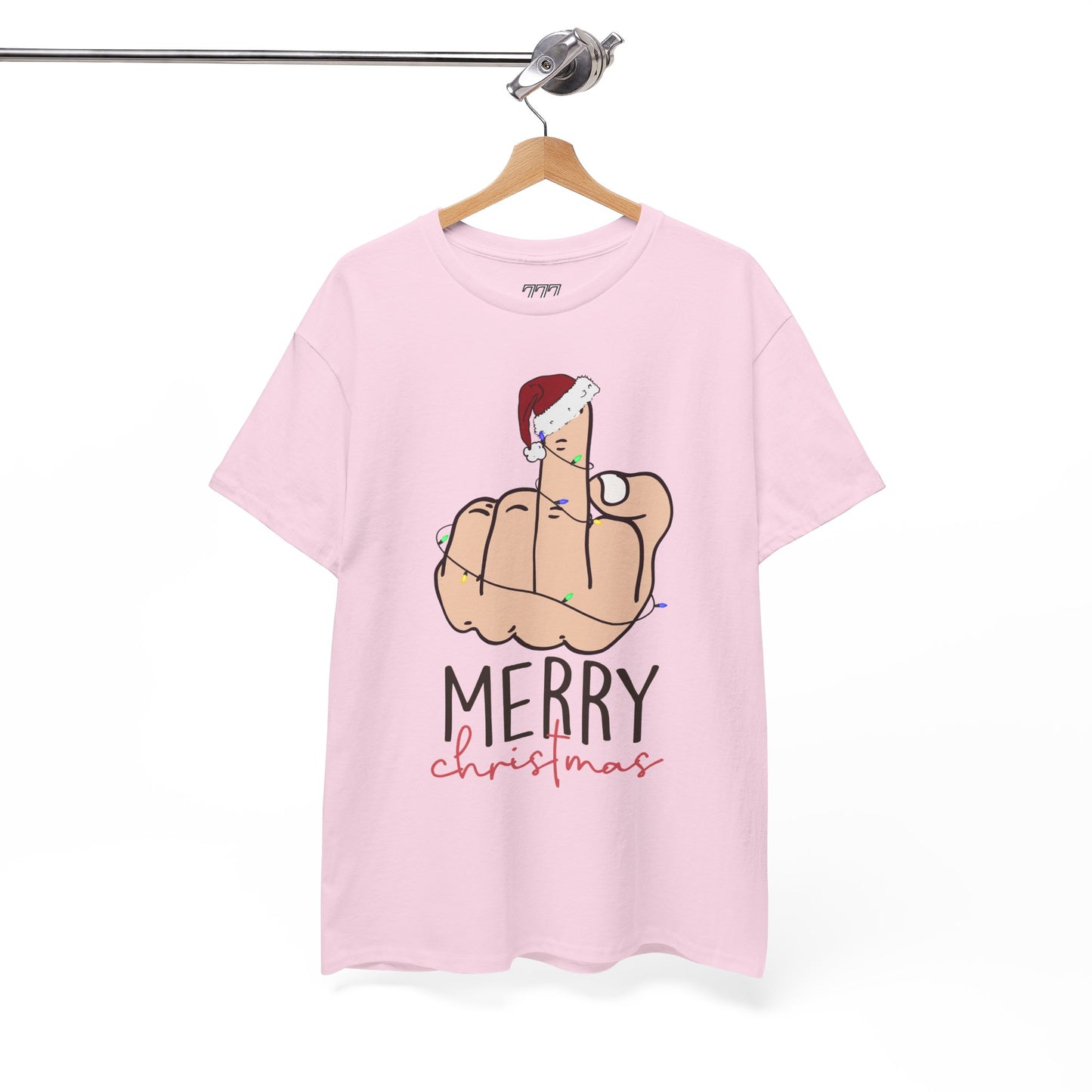Merry Christmas Middle Finger Funny Adult Holiday Tee – Sarcastic Santa Joke Unisex Heavy Cotton T-Shirt