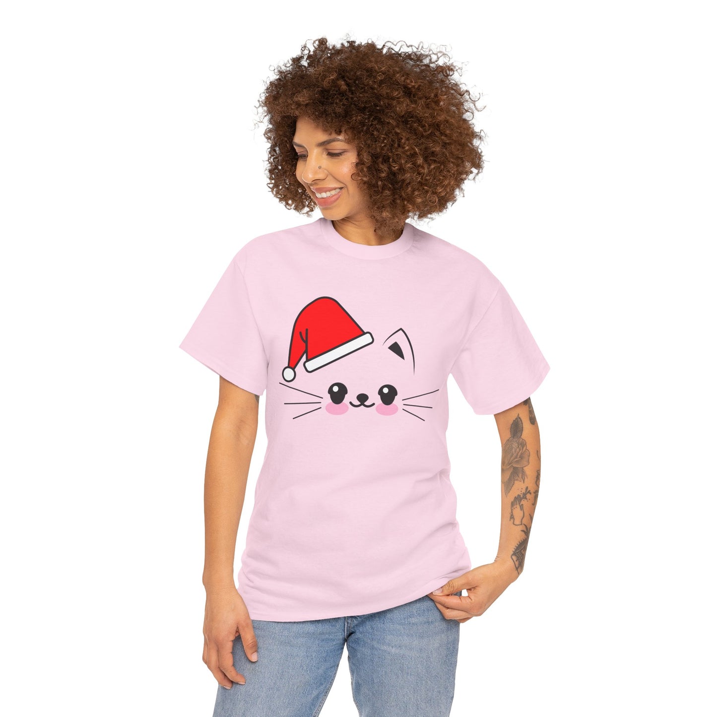 Cat Santa Christmas T-Shirt – Cute Kawaii Cat Holiday Tee (Unisex)