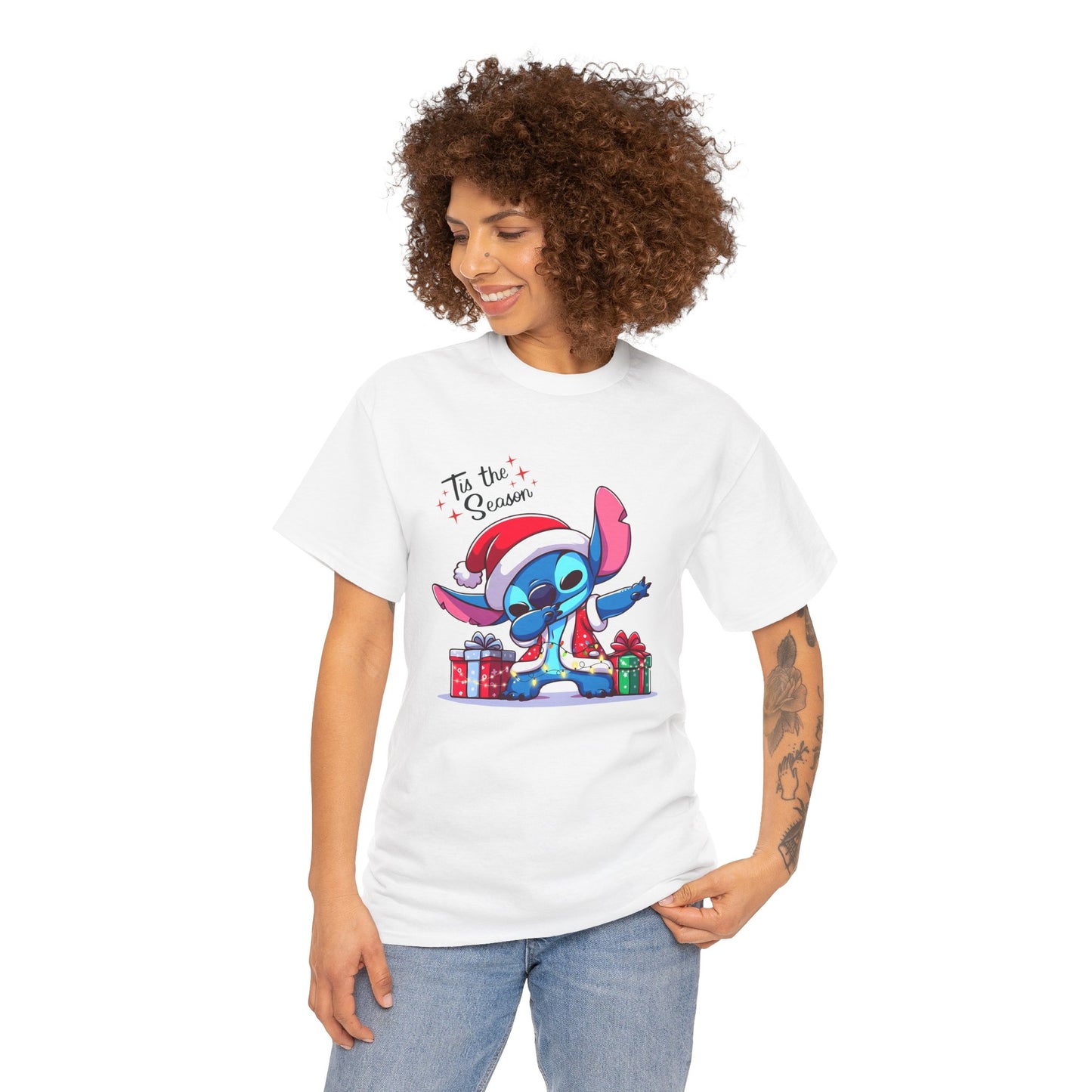 Tis the Season Blue Alien Christmas T-Shirt – Cute Holiday Unisex Heavy Cotton Tee