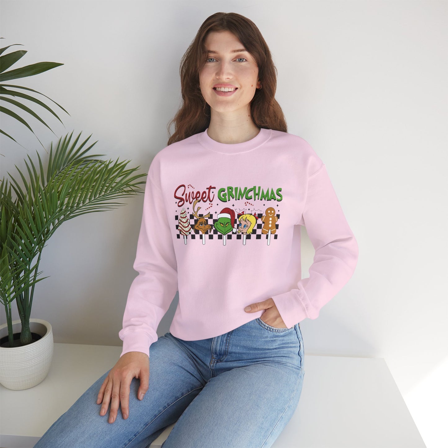 Sweet Grinchmas Candy Characters Funny Christmas Sweatshirt – Cute Holiday Treats Grinch-Inspired Unisex Heavy Blend Crewneck