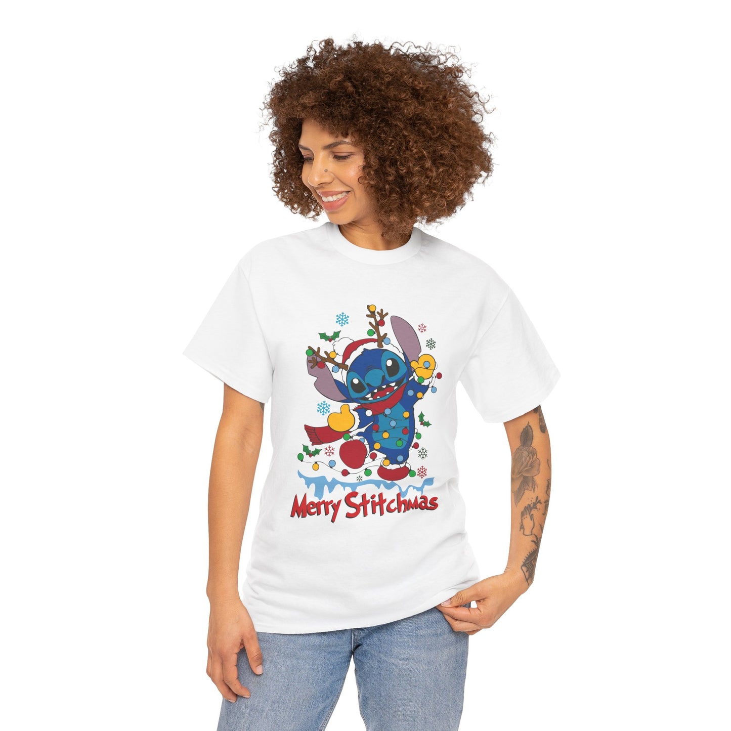 Merry Stitchmas T-Shirt – Cute Holiday Alien Unisex Heavy Cotton Tee
