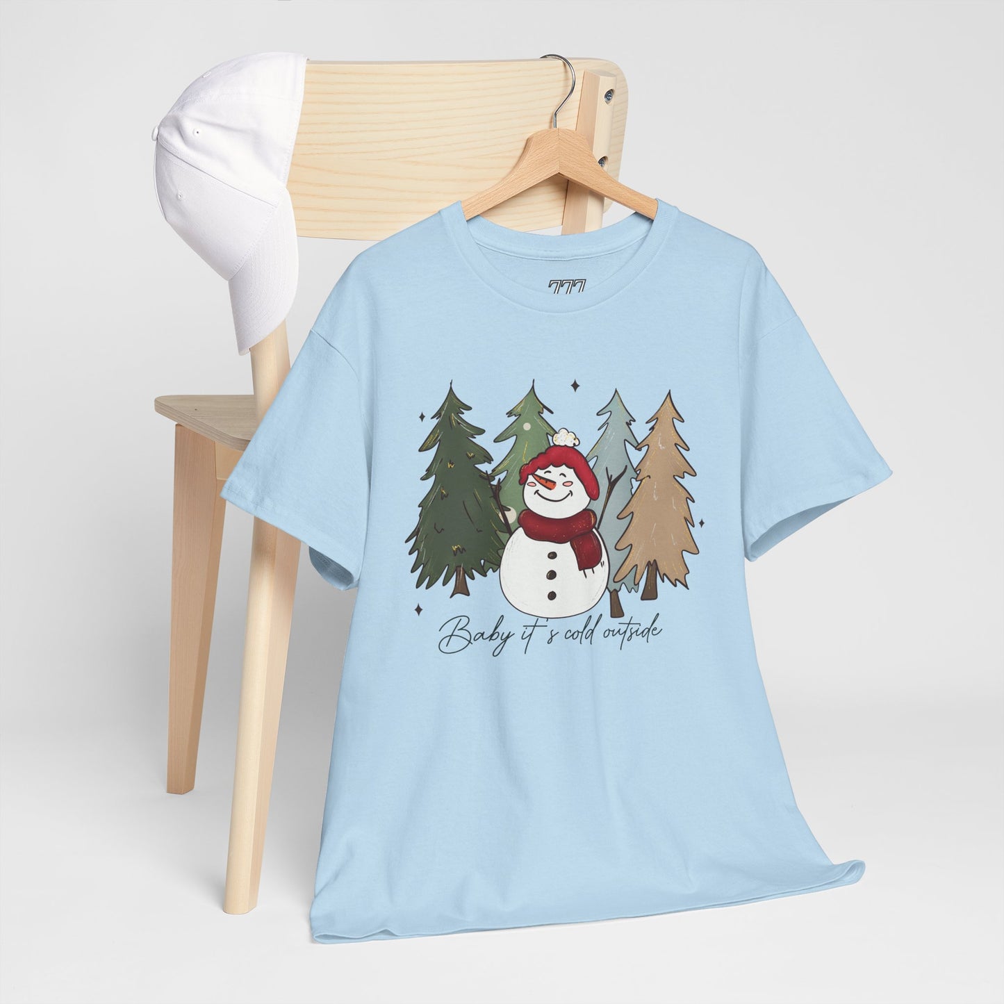 Baby It’s Cold Outside Snowman Christmas Tee – Cozy Winter Aesthetic Holiday Unisex Heavy Cotton T-Shirt