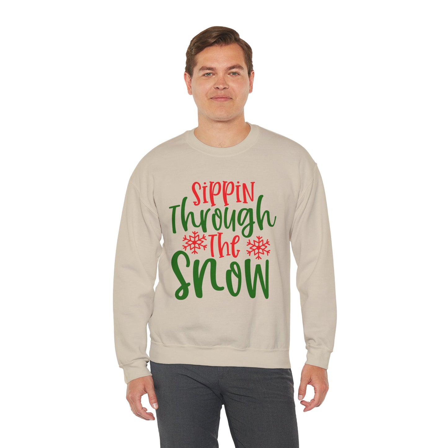 Sippin’ Through The Snow Sweatshirt – Festive Holiday Unisex Heavy Blend Crewneck