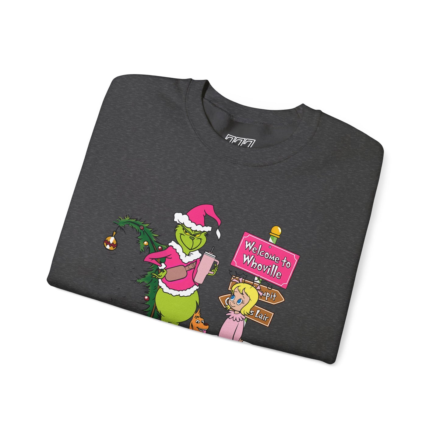 Welcome to Merryville Christmas Crewneck – Cute Green Creature & Winter Village Sweatshirt (Unisex)