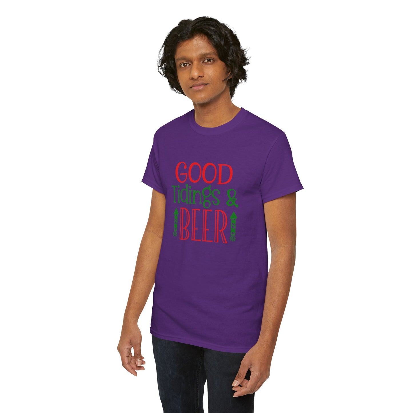 Good Tidings & Beer T-Shirt – Funny Christmas Drinking Unisex Heavy Cotton Tee
