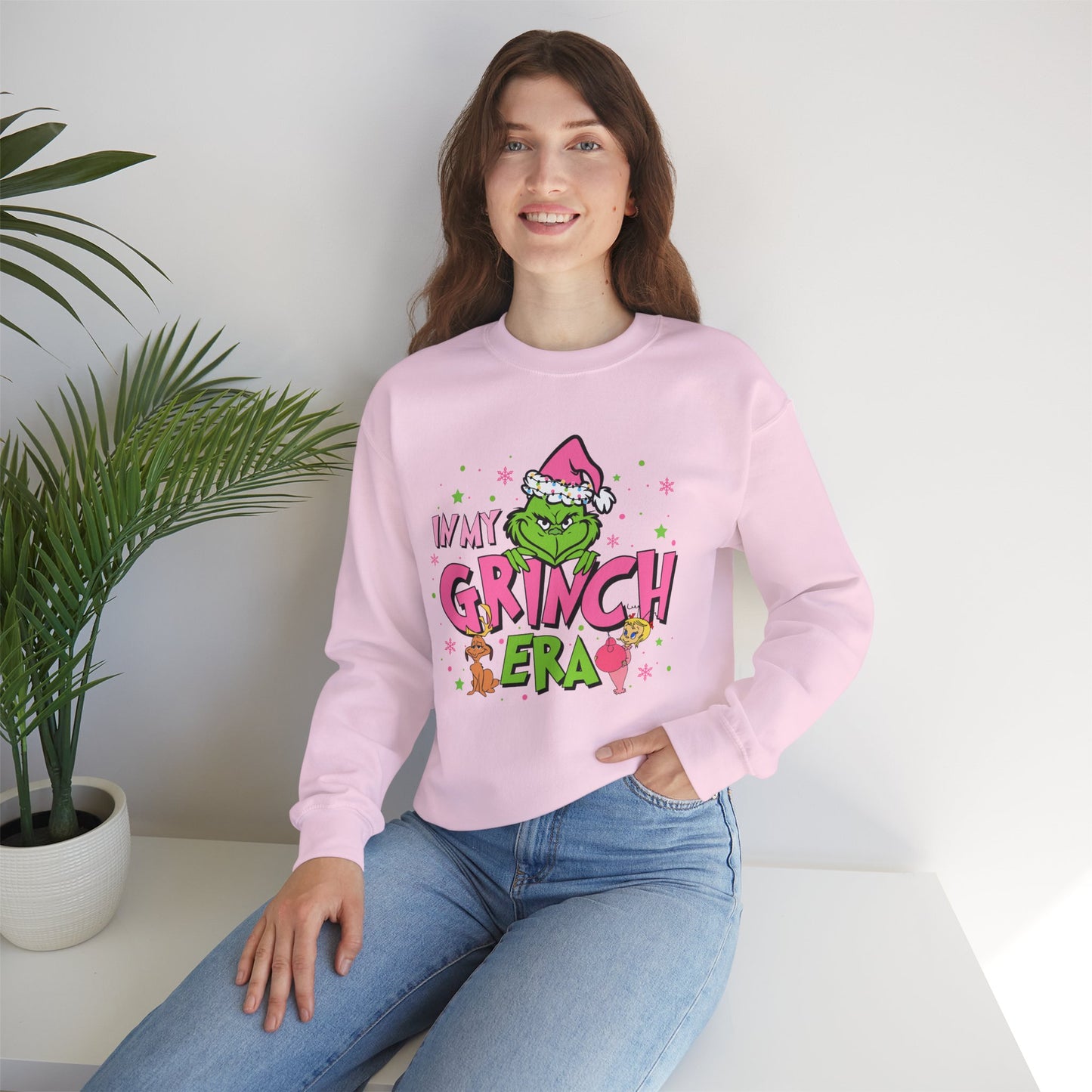 In My Grinch Era Funny Christmas Grinch-Inspired Holiday Sweatshirt – Pink Santa Festive Unisex Heavy Blend Crewneck