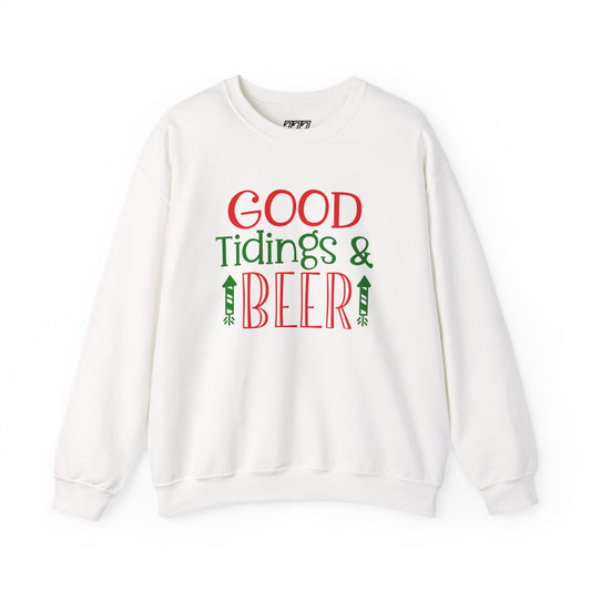 Good Tidings & Beer Sweatshirt – Funny Christmas Drinking Unisex Heavy Blend Crewneck