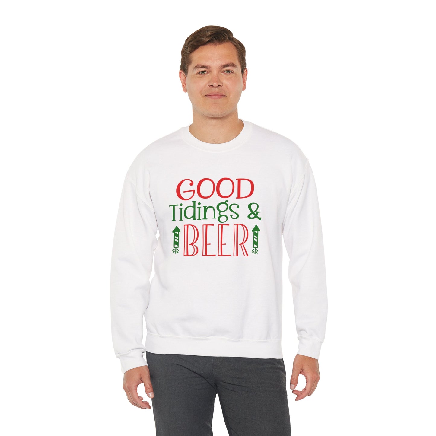 Good Tidings & Beer Sweatshirt – Funny Christmas Drinking Unisex Heavy Blend Crewneck