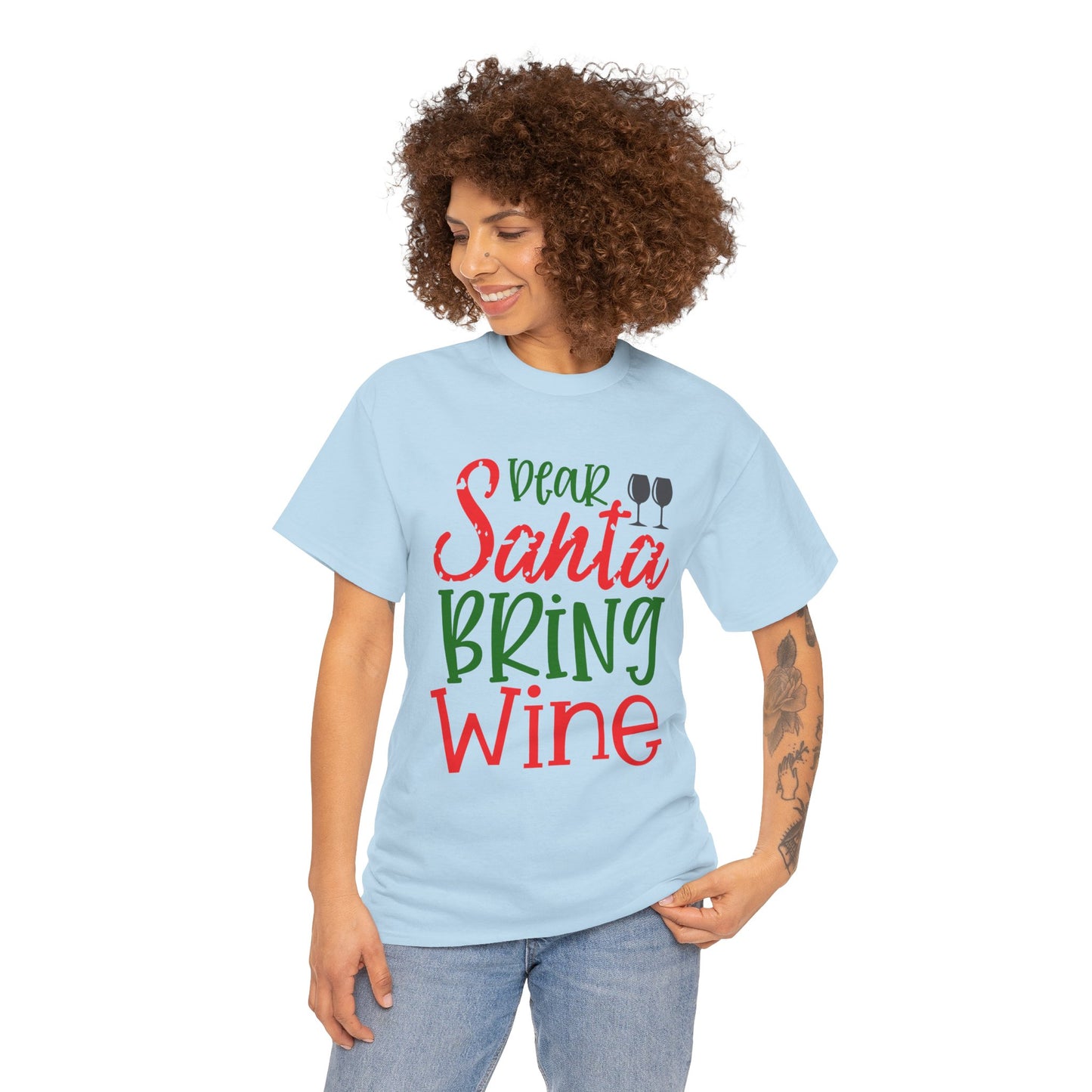 Dear Santa Bring Wine Christmas T-Shirt – Funny Holiday Wine Lover Tee (Unisex)