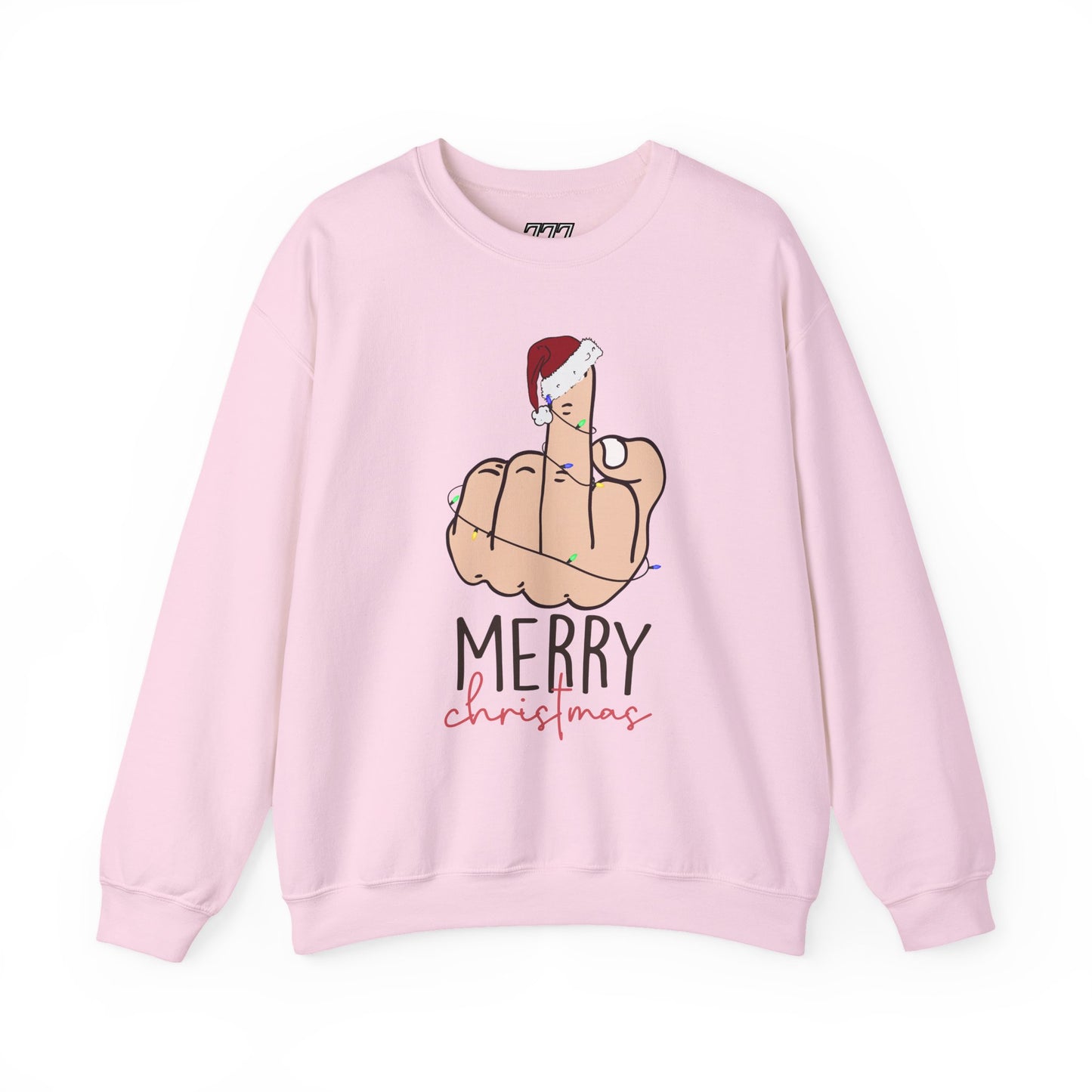 Merry Christmas Middle Finger Funny Adult Holiday Sweatshirt – Sarcastic Santa Joke Unisex Heavy Blend Crewneck