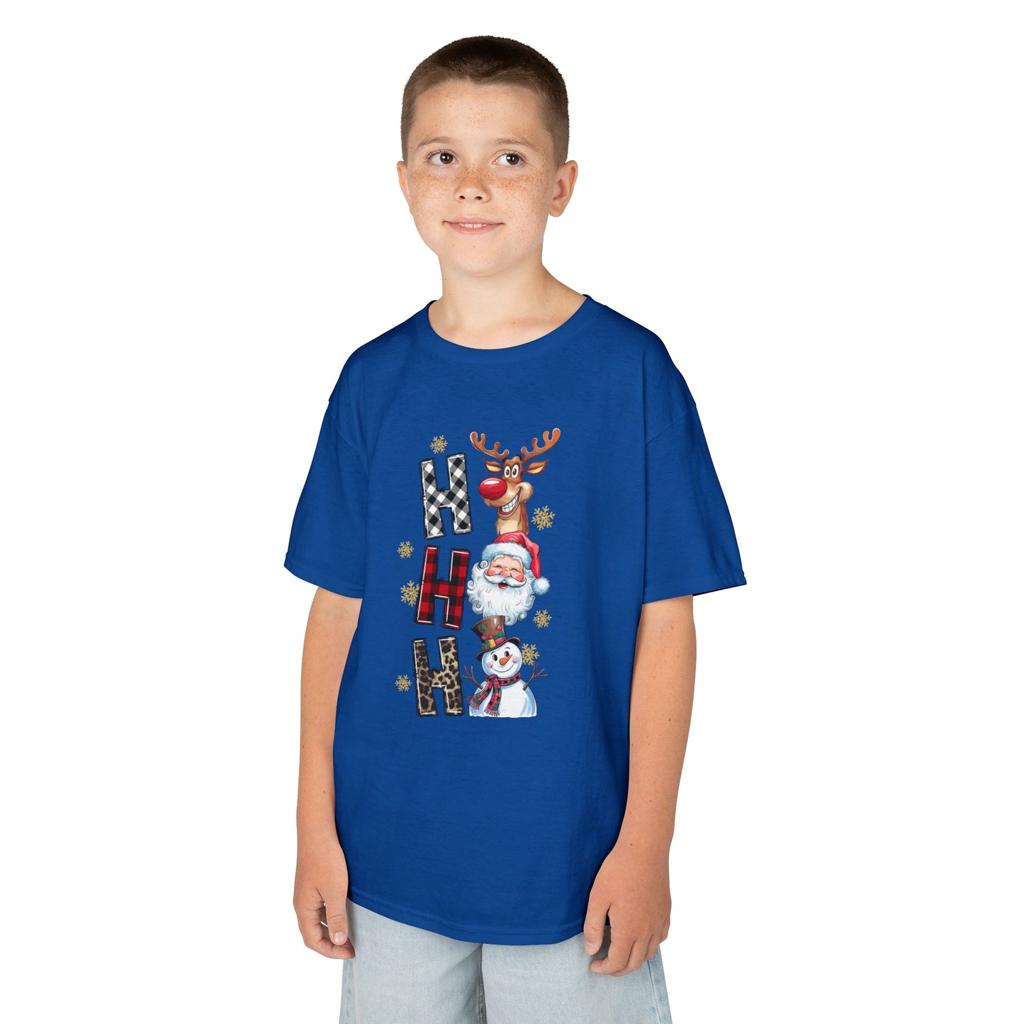 HO HO HO Kids Christmas T-Shirt – Santa, Reindeer & Snowman Holiday Tee