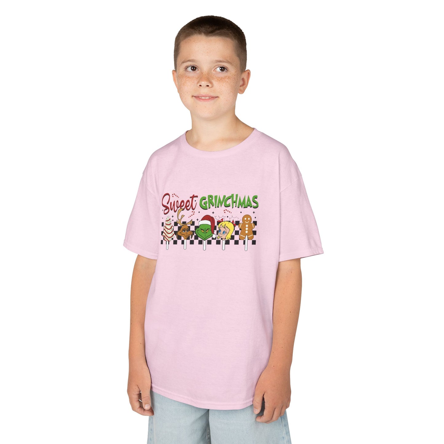 Sweet Grinchmas Candy Christmas Kids Tee – Cute Holiday Treat Characters Kids Heavy Cotton T-Shirt