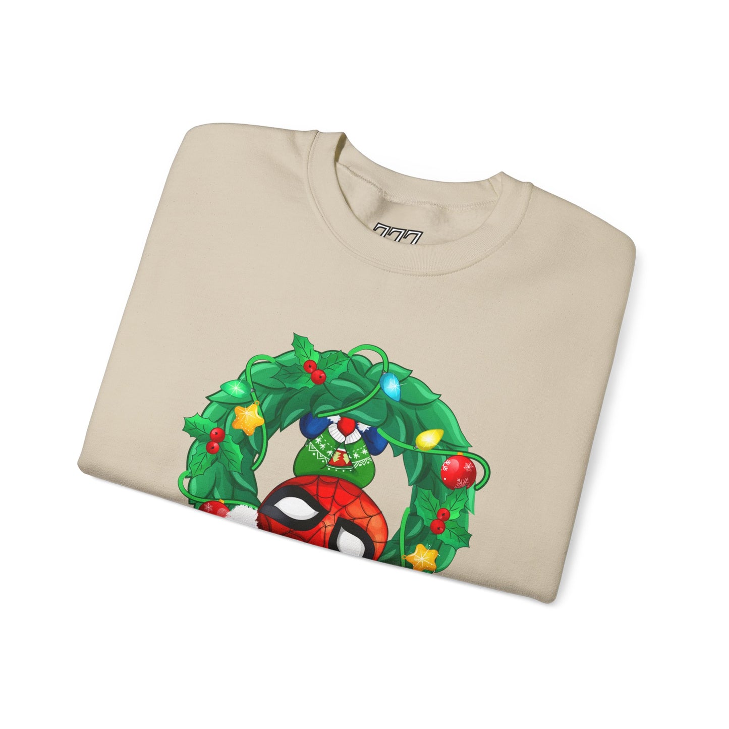 Spidey Wreath Christmas Sweatshirt – Superhero Holiday Lights Festive Unisex Heavy Blend Crewneck