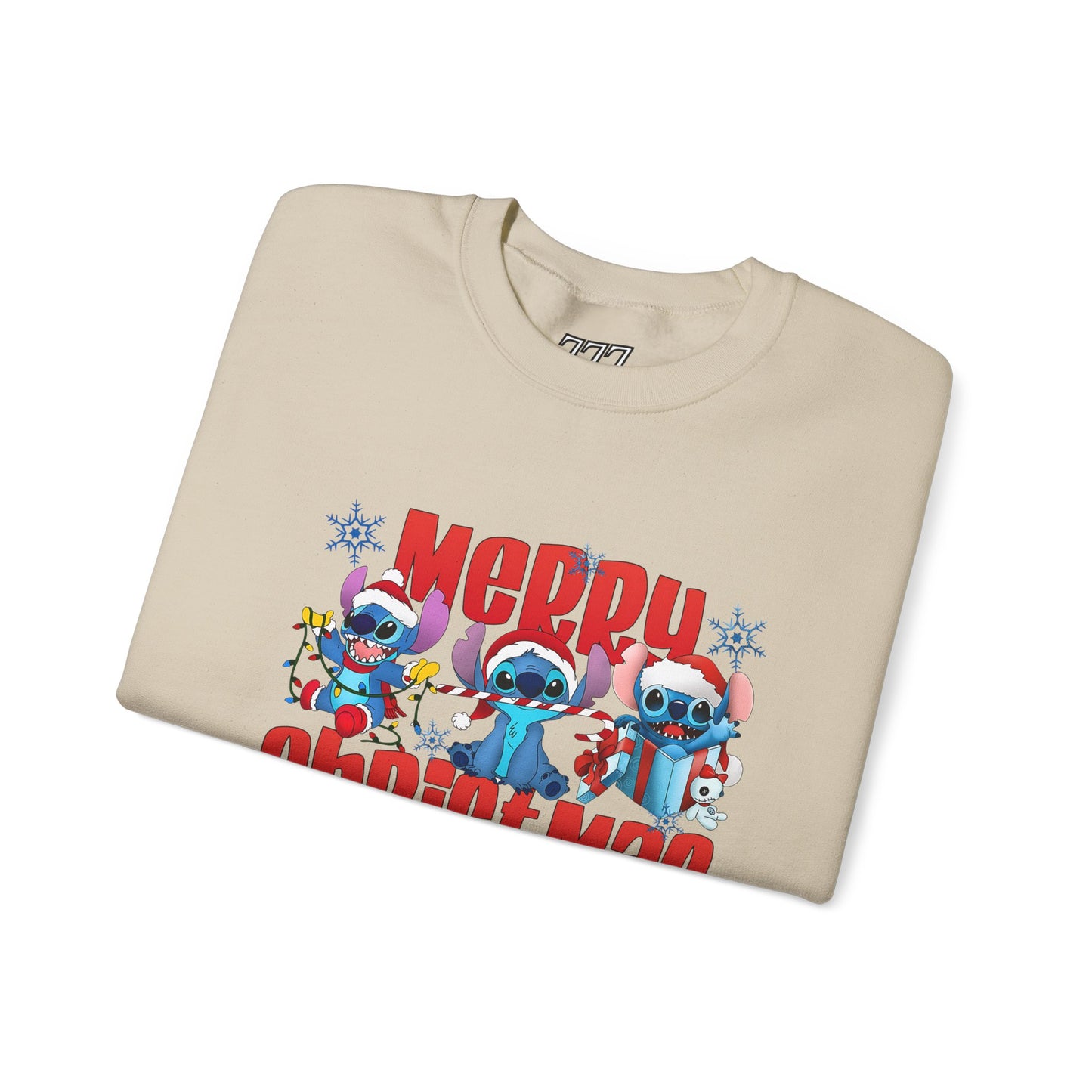 Merry Christmas Unisex Heavy Blend Crewneck Sweatshirt – Cute Blue Holiday Characters Sweater