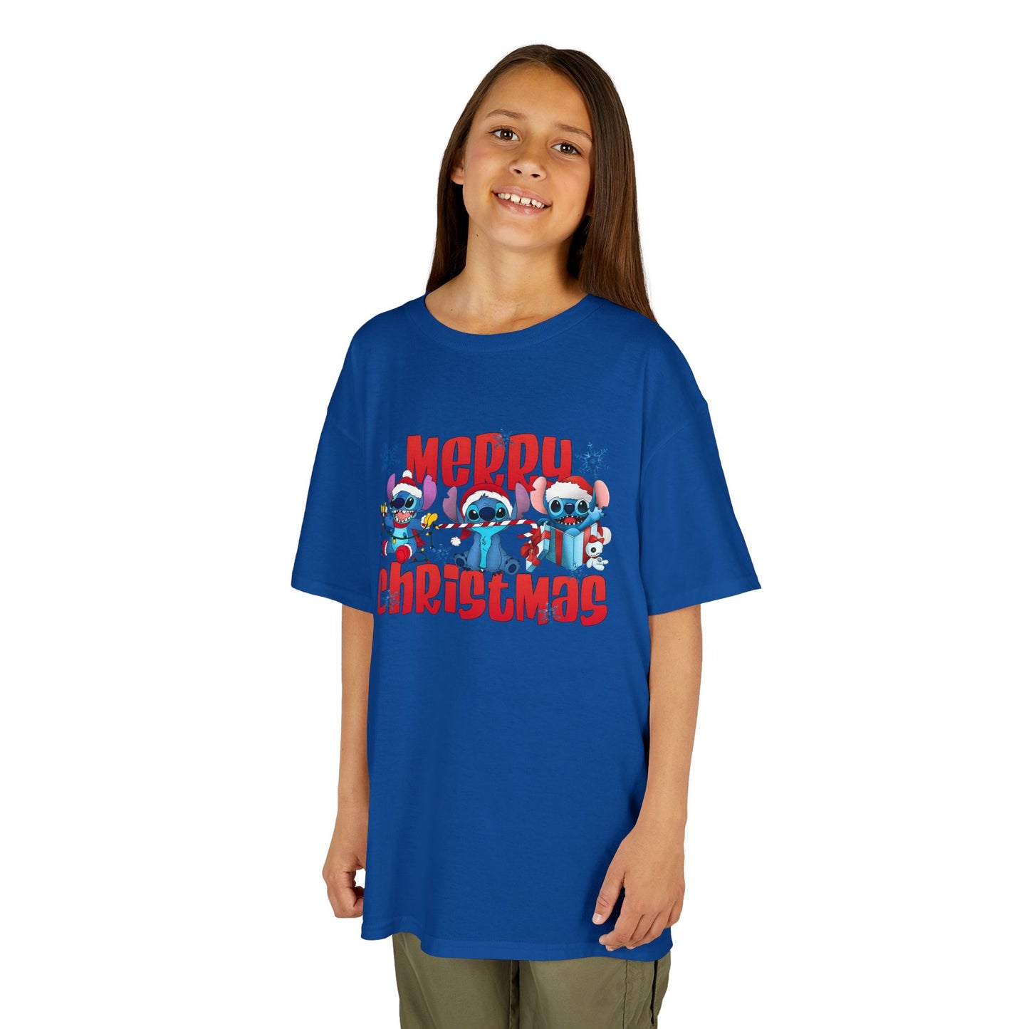 Merry Christmas Kids T-Shirt – Cute Blue Holiday Characters Heavy Cotton Tee