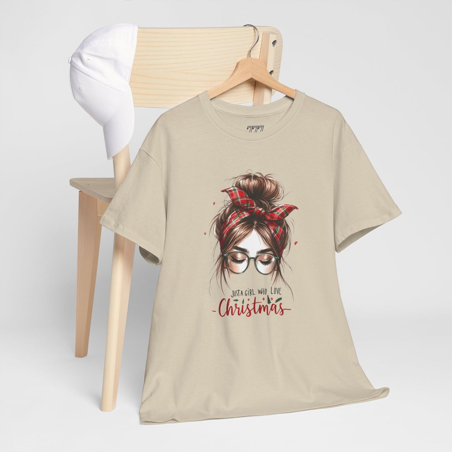 Just A Girl Who Loves Christmas Unisex Heavy Cotton T-Shirt – Plaid Bandana Holiday Girl Tee