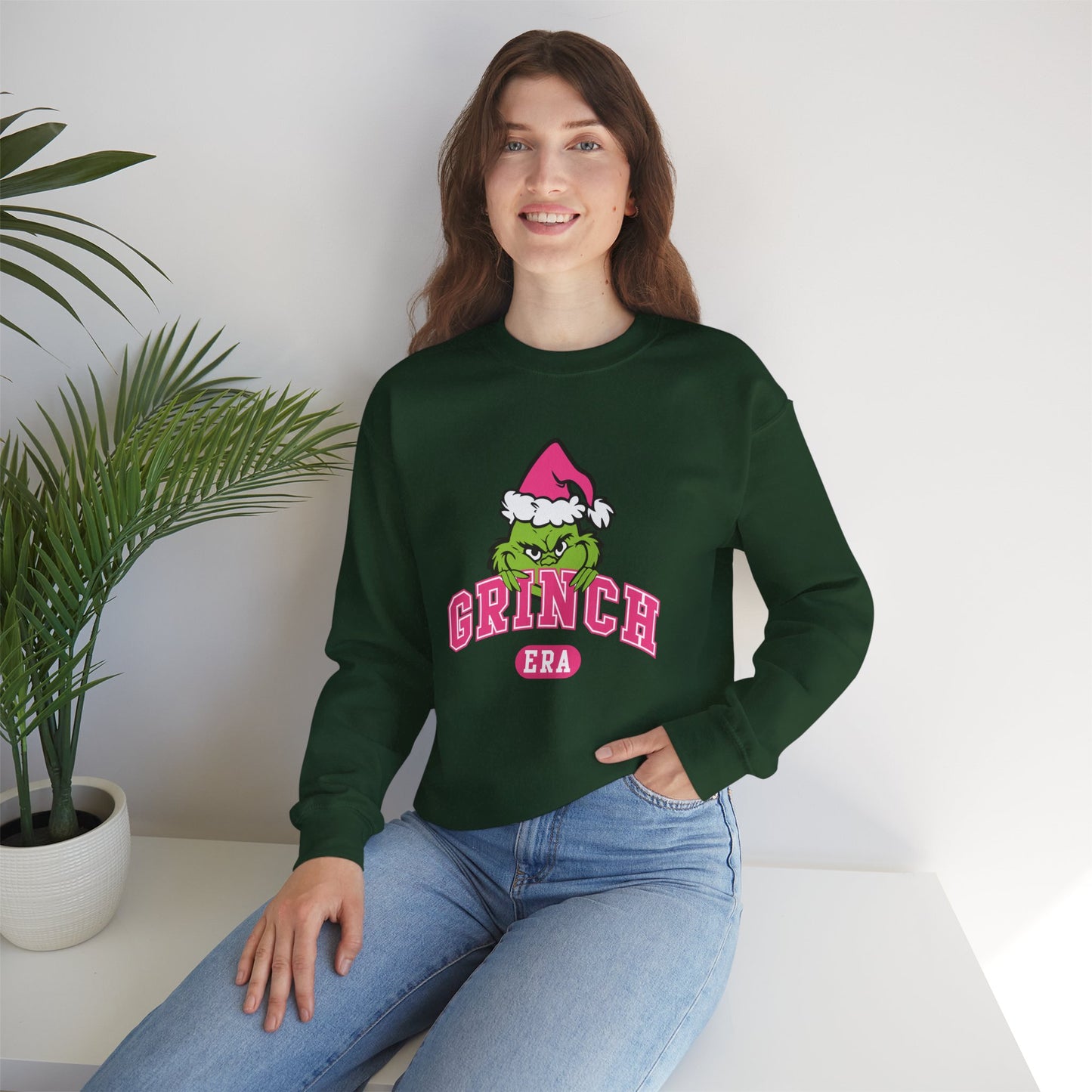 Grinch Era Christmas Crewneck – Cozy Pink Santa Grinch Sweatshirt (Unisex)