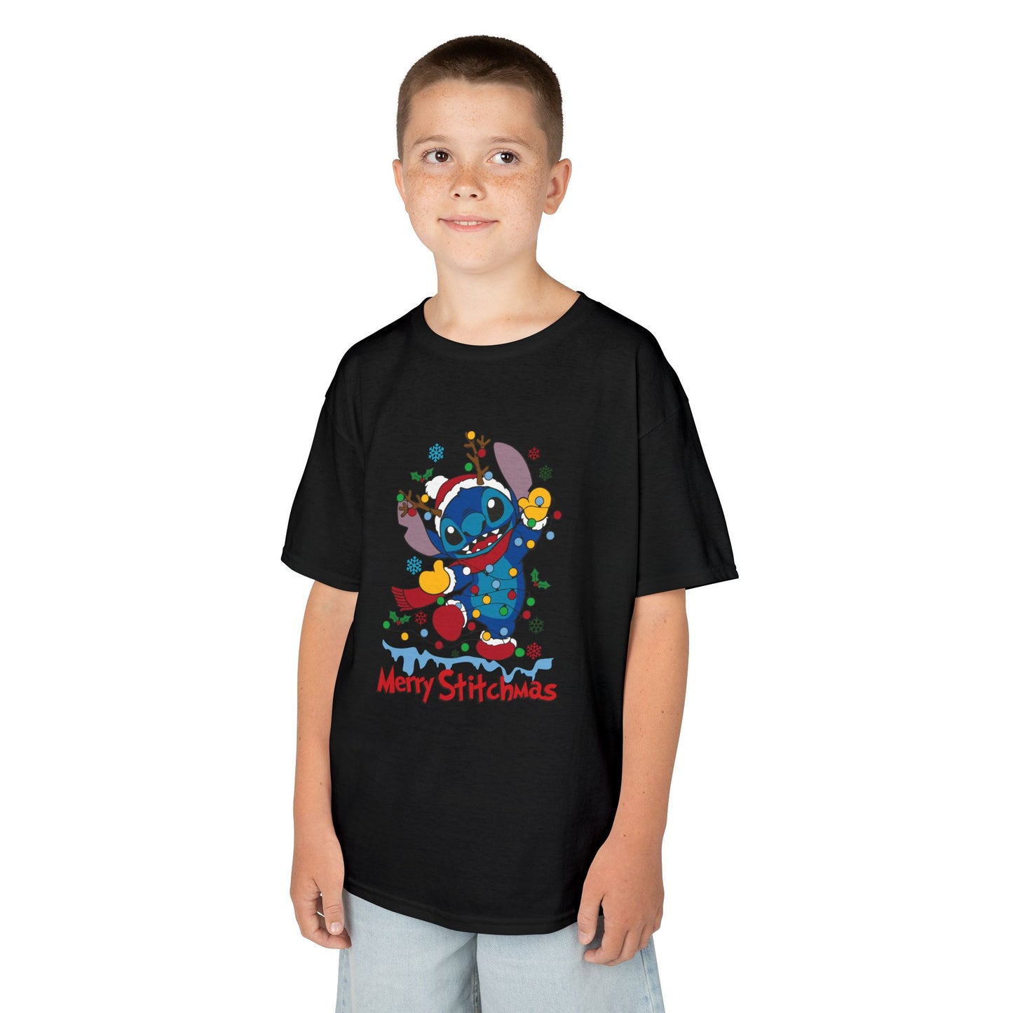 Merry Stitchmas Kids T-Shirt – Cute Holiday Alien Heavy Cotton Tee