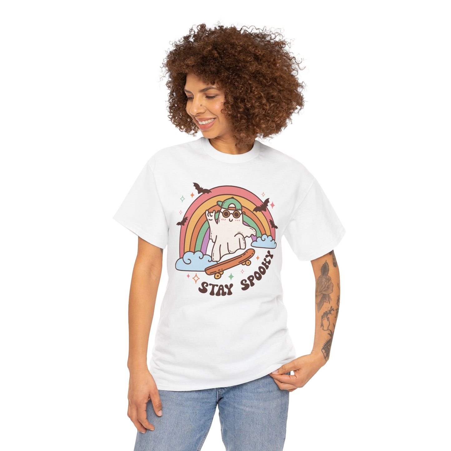 Stay Spooky Ghost Skater Unisex Heavy Cotton T-Shirt