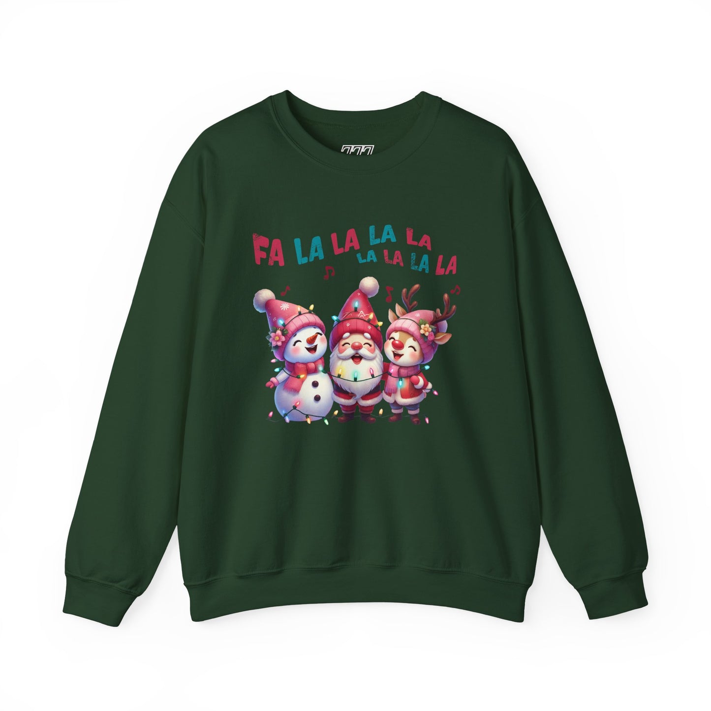 Festive Caroling Trio Christmas Crewneck – Cute Santa, Snowman & Reindeer Holiday Sweatshirt (Unisex)