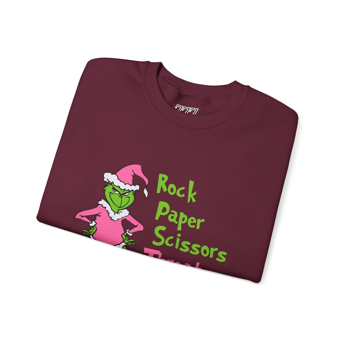 Rock Paper Scissors Throat Punch I Win Funny Christmas Grinch-Inspired Holiday Sweatshirt – Sarcastic Pink Santa Unisex Heavy Blend Crewneck