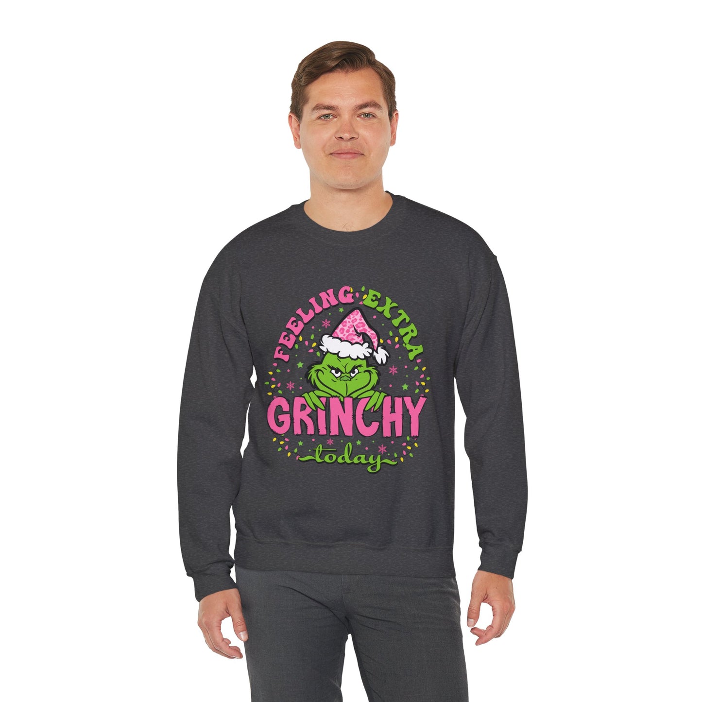 Feeling Extra Grinchy Today Funny Christmas Grinch-Inspired Holiday Sweatshirt – Pink Santa Festive Unisex Heavy Blend Crewneck