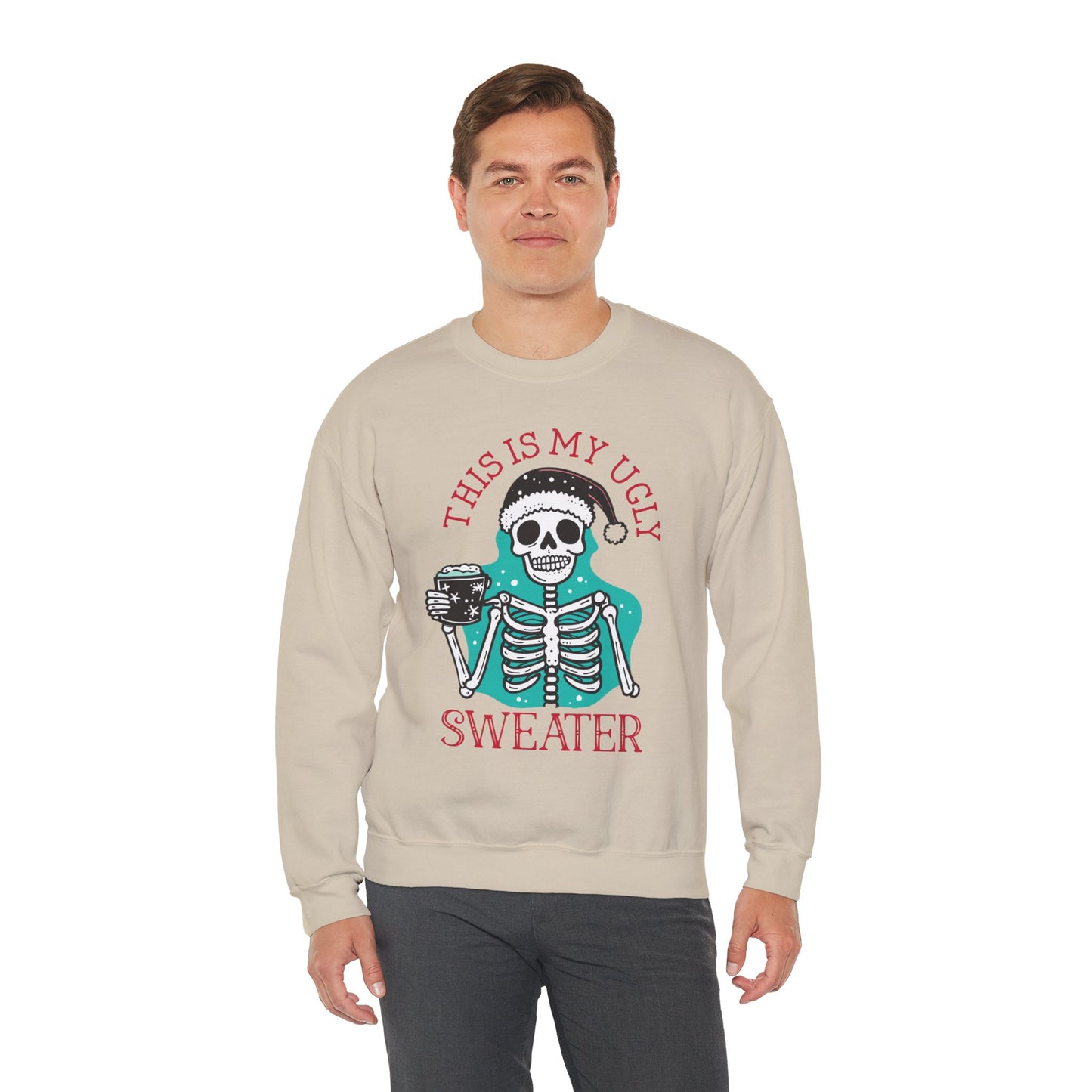 This Is My Ugly Sweater Christmas Crewneck – Funny Skeleton Holiday Sweatshirt (Unisex)