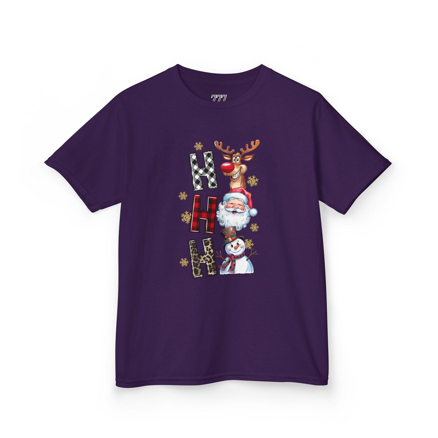 HO HO HO Kids Christmas T-Shirt – Santa, Reindeer & Snowman Holiday Tee