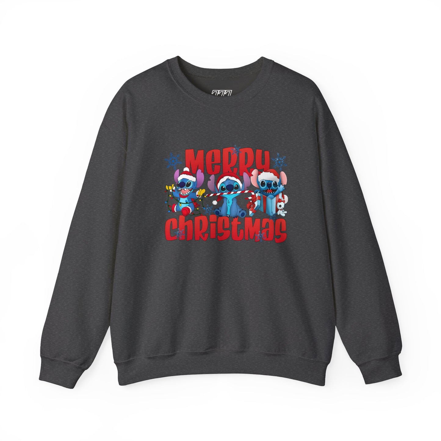 Merry Christmas Unisex Heavy Blend Crewneck Sweatshirt – Cute Blue Holiday Characters Sweater