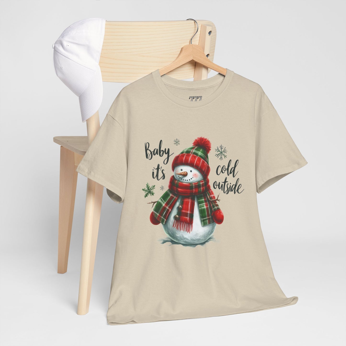 Baby It’s Cold Outside Christmas Unisex Heavy Cotton T-Shirt – Cute Snowman Holiday Tee