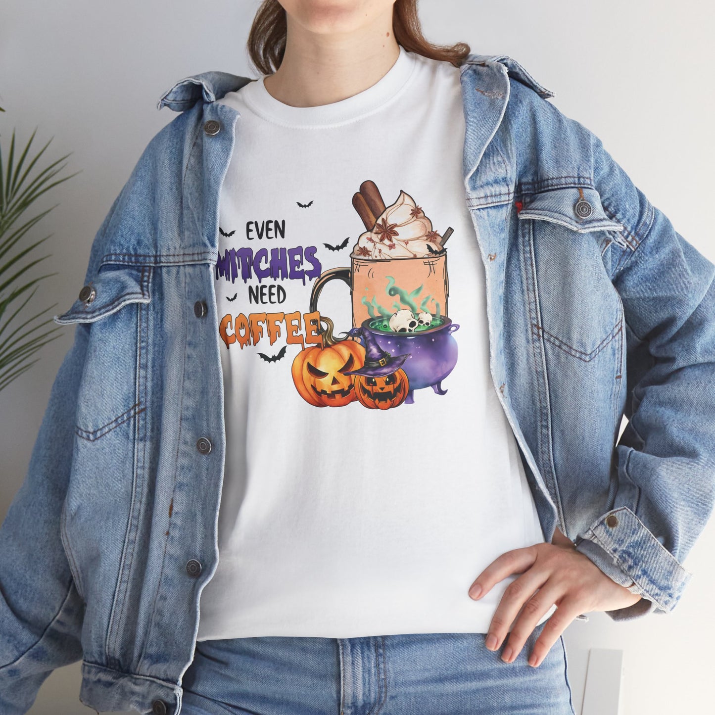 Even Witches Need Coffee Women's Heavy Cotton T-Shirt