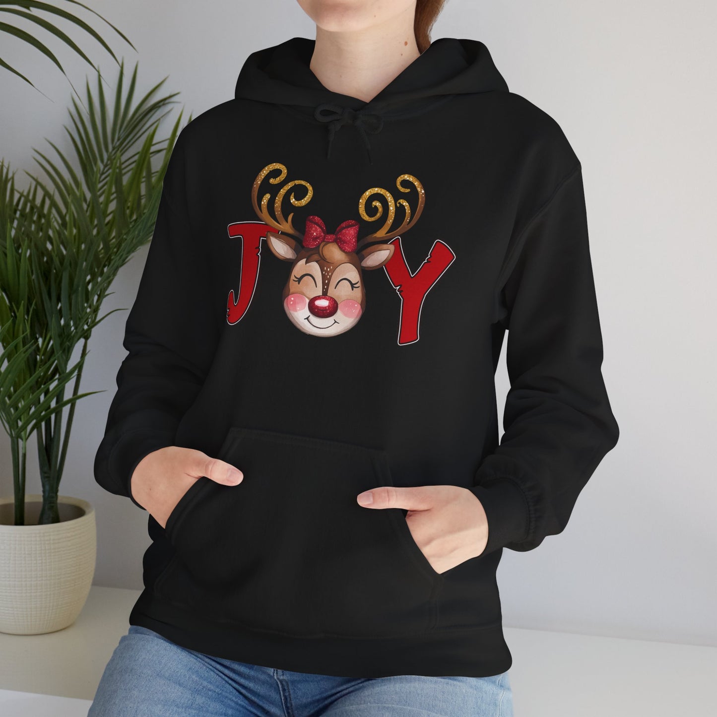 Reindeer Joy Women’s Christmas Hoodie – Cute Holiday Reindeer Heavy Blend Hooded Sweatshirt
