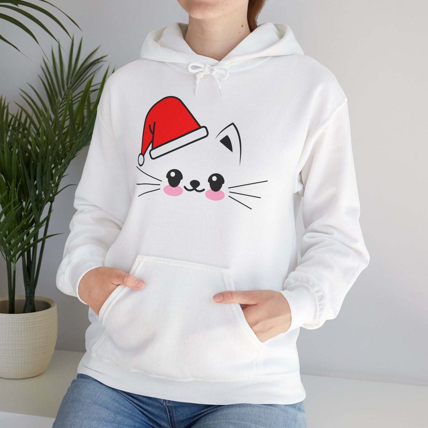 Cat Santa Christmas Hoodie – Cute Kawaii Cat Holiday Hooded Sweatshirt (Unisex)